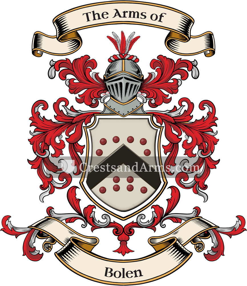 The Bolen coat of arms, drawn from the recorded blazon