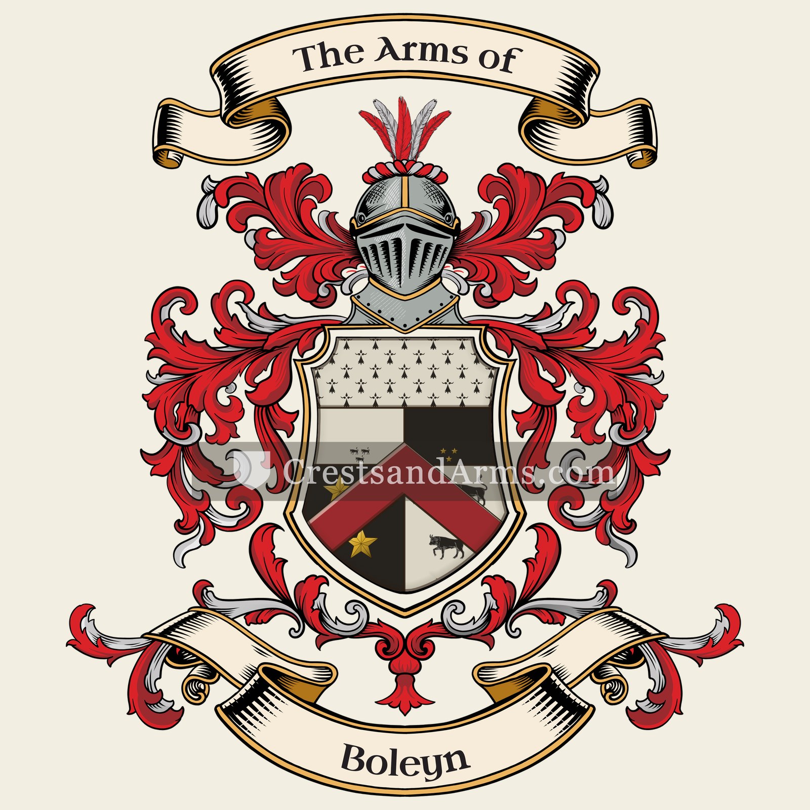 The Boleyn coat of arms, drawn from the recorded blazon