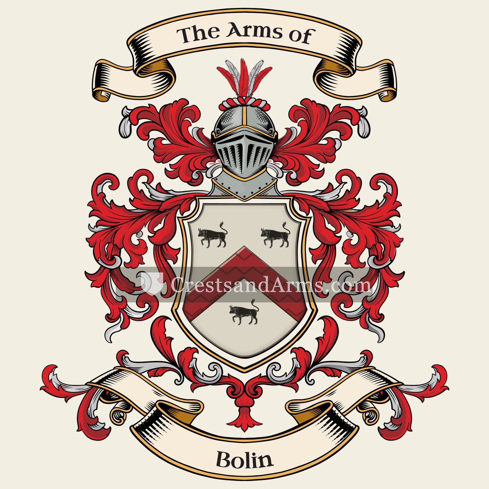 The Bolin coat of arms, drawn from the recorded blazon