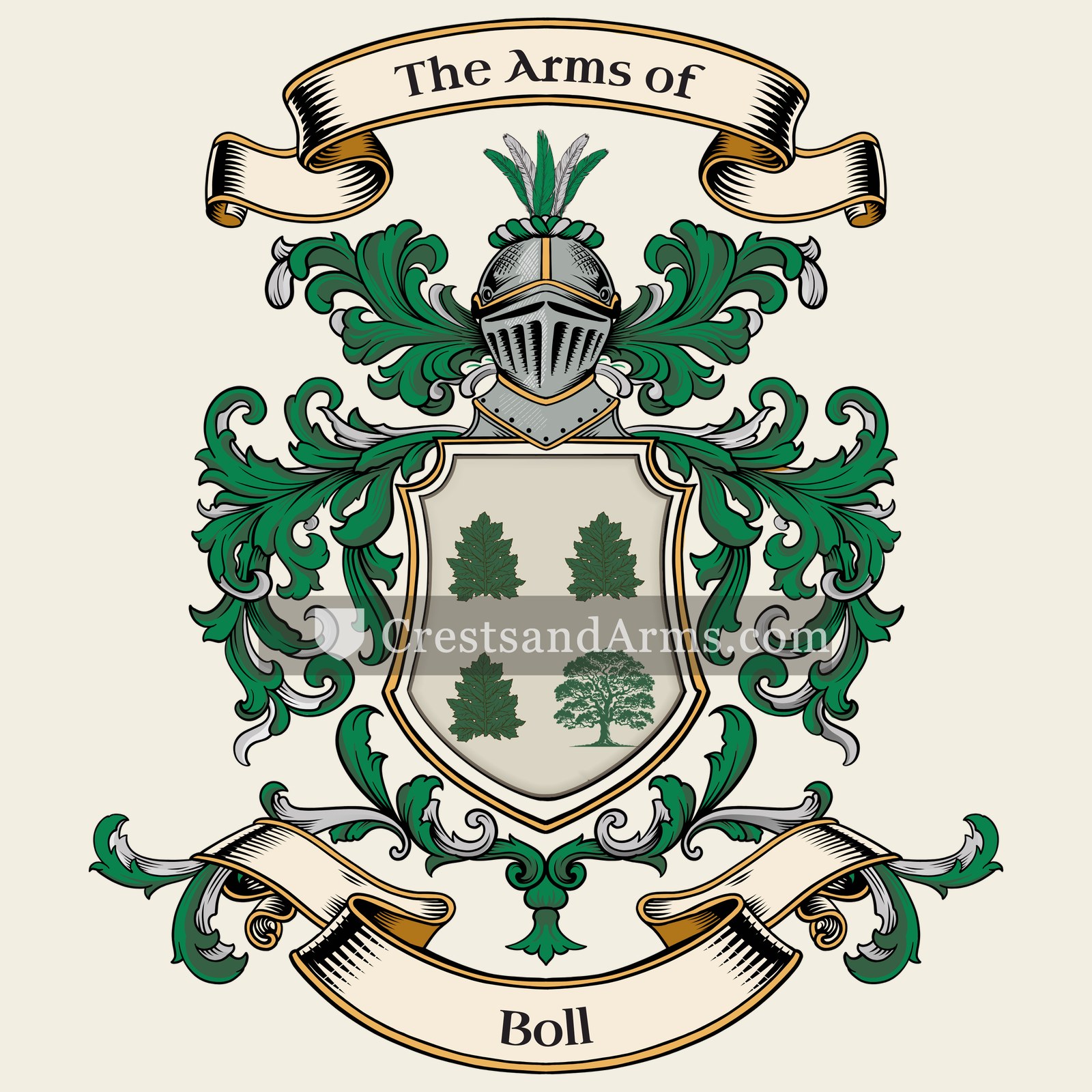 The Boll coat of arms, drawn from the recorded blazon