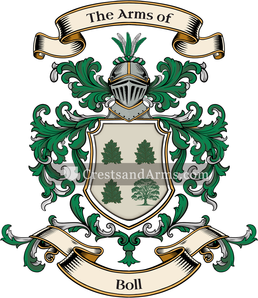 The Boll coat of arms, drawn from the recorded blazon