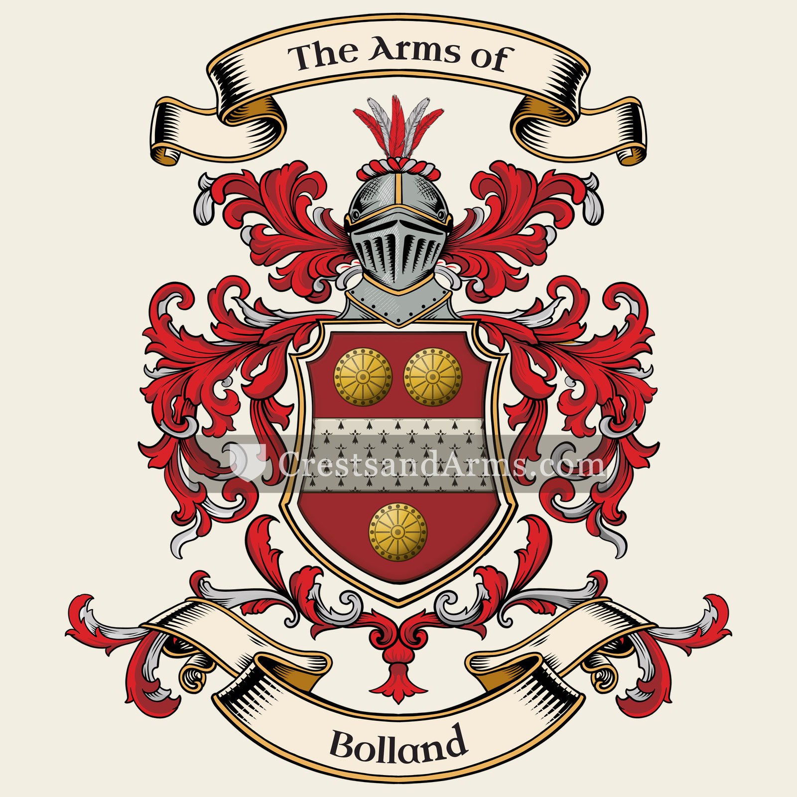The Bolland coat of arms, drawn from the recorded blazon
