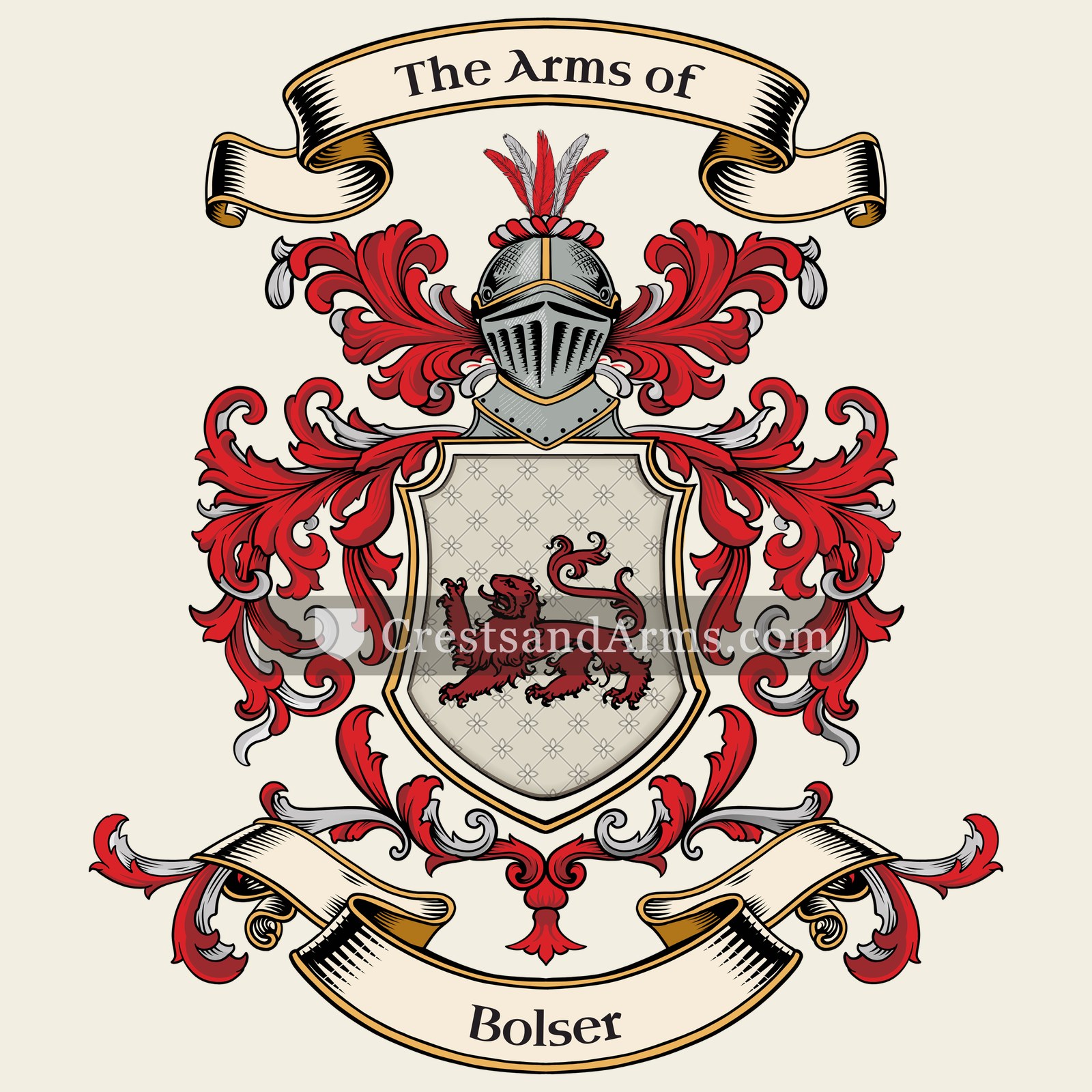 The Bolser coat of arms, drawn from the recorded blazon