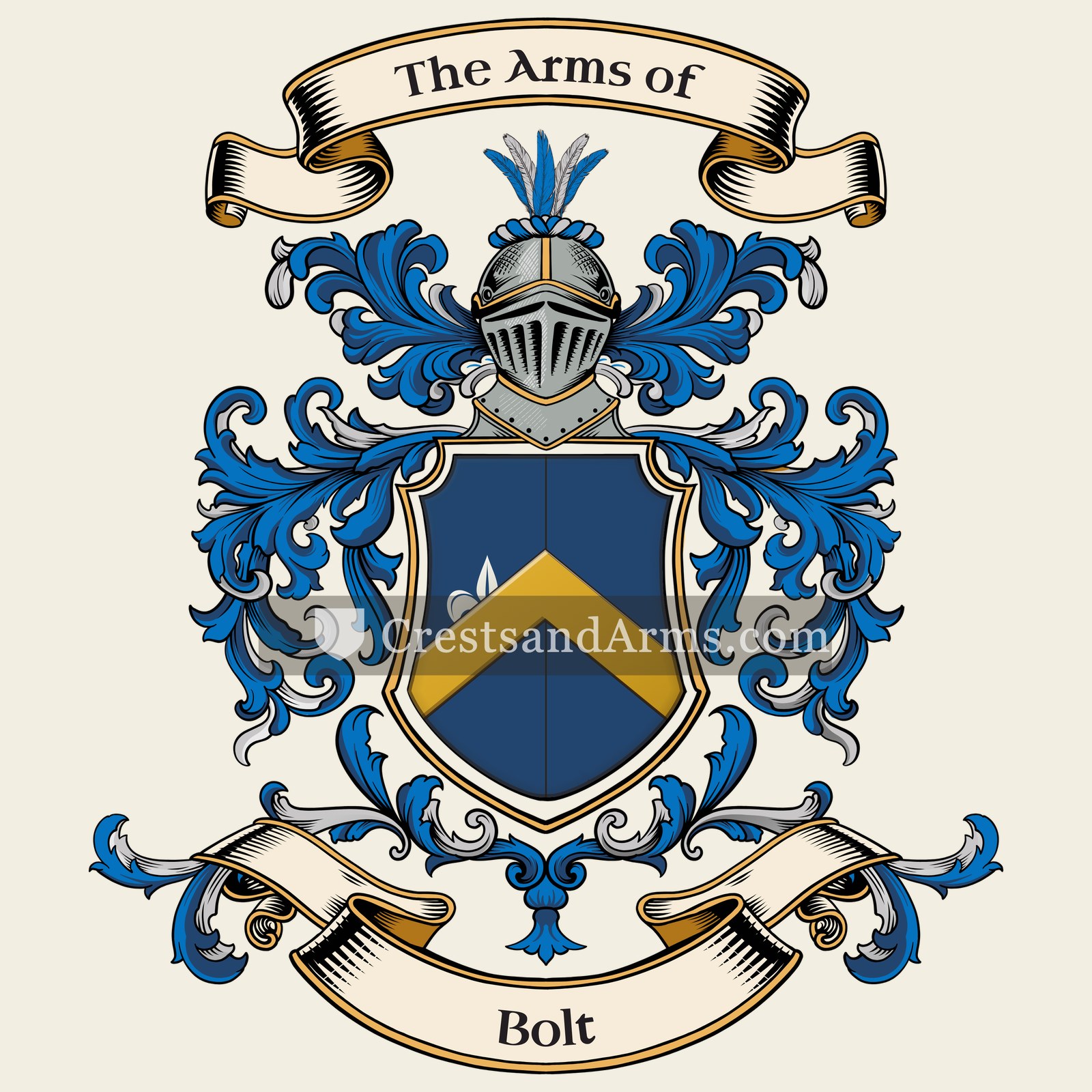 The Bolt coat of arms, drawn from the recorded blazon
