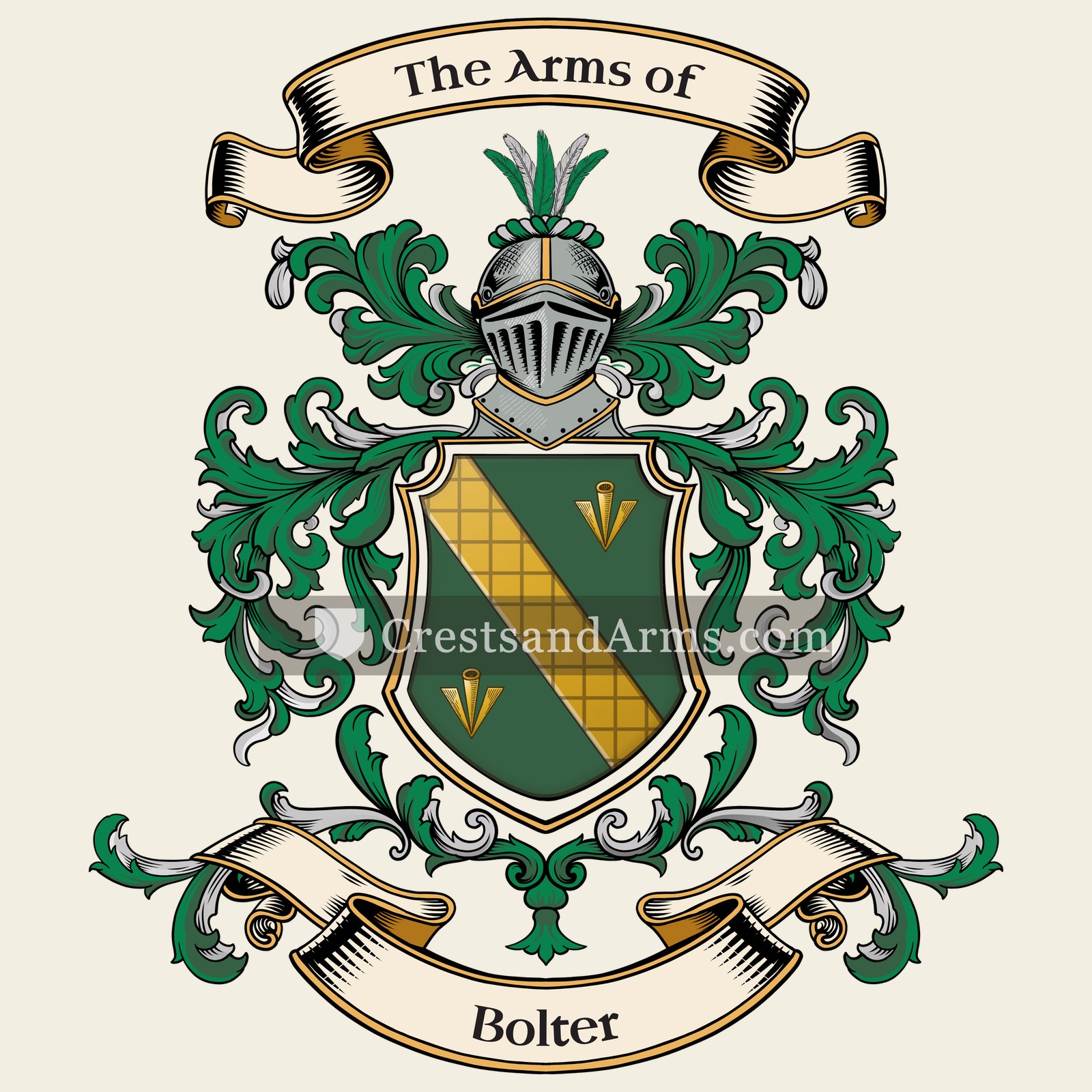 The Bolter coat of arms, drawn from the recorded blazon