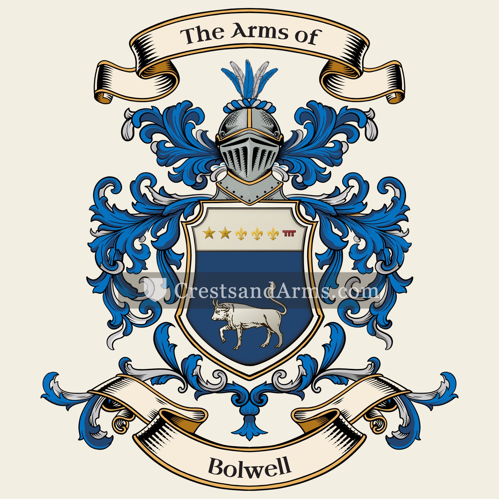 The Bolwell coat of arms, drawn from the recorded blazon