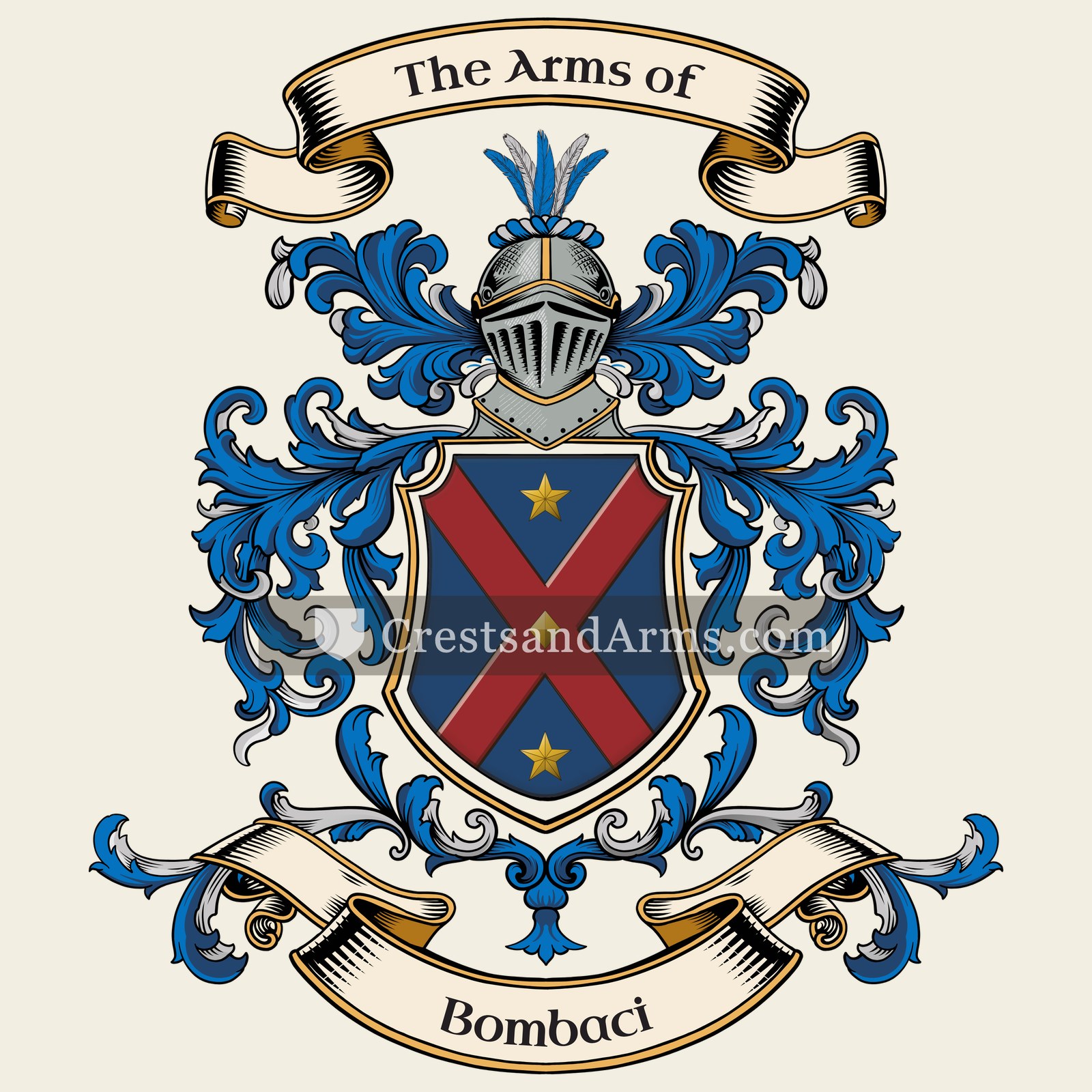 The Bombaci coat of arms, drawn from the recorded blazon