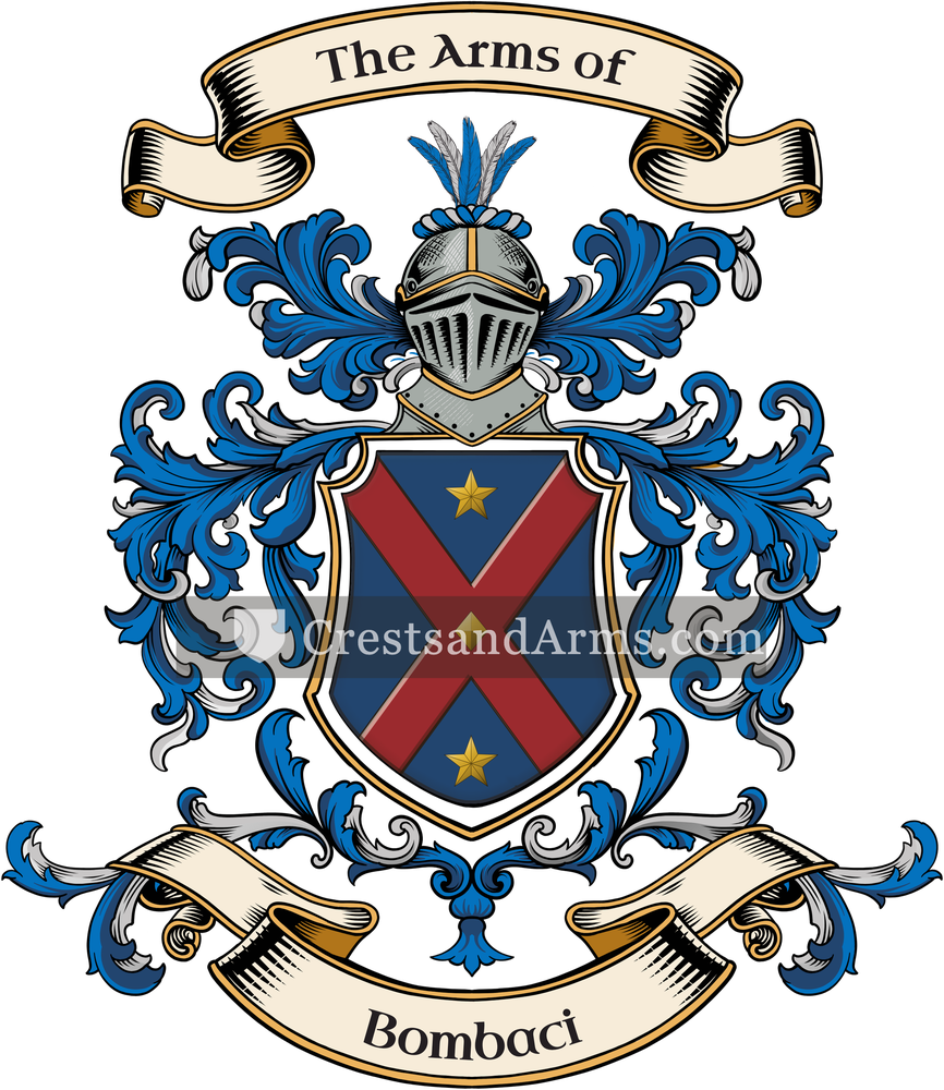 The Bombaci coat of arms, drawn from the recorded blazon