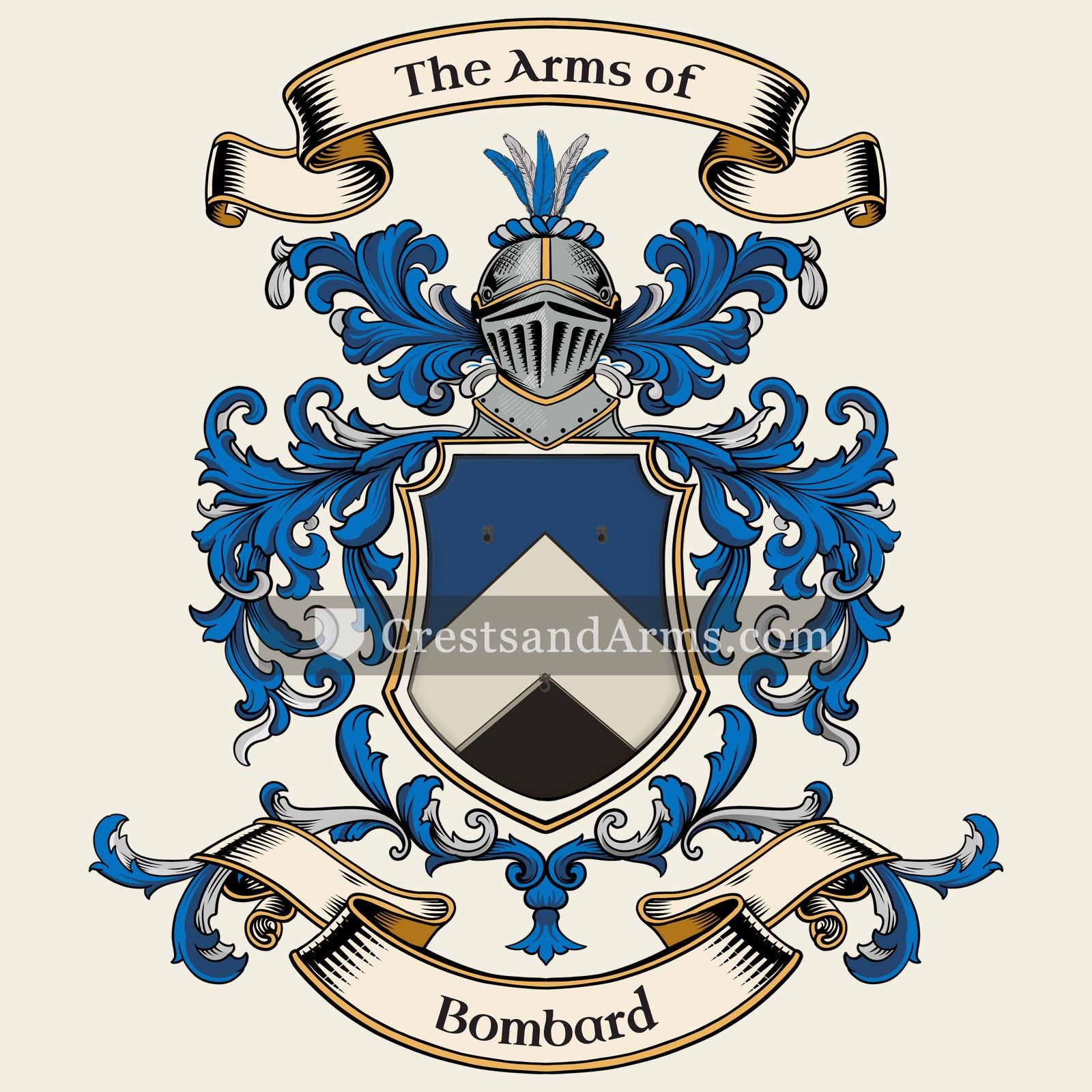 The Bombard coat of arms, drawn from the recorded blazon