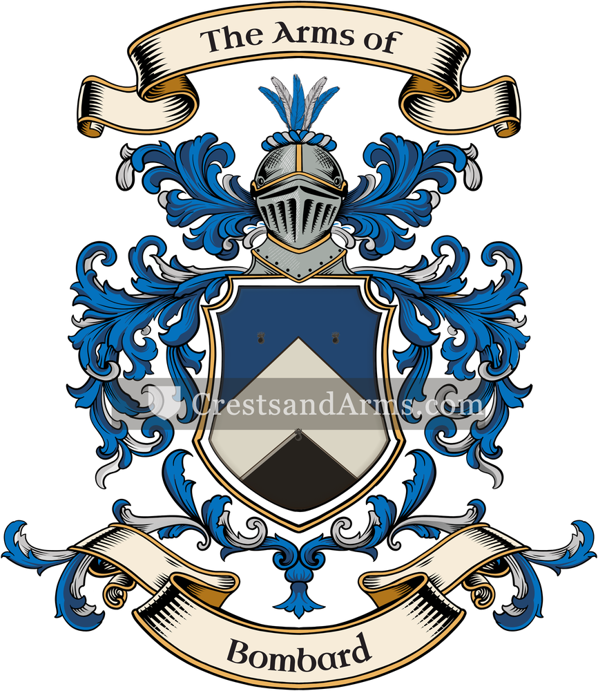 The Bombard coat of arms, drawn from the recorded blazon