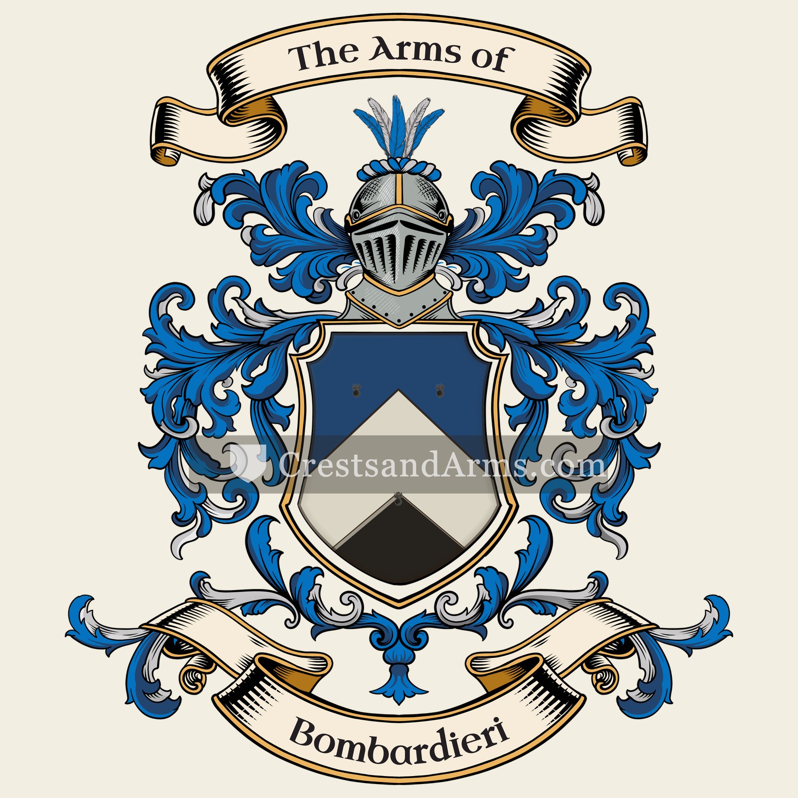 The Bombardieri coat of arms, drawn from the recorded blazon