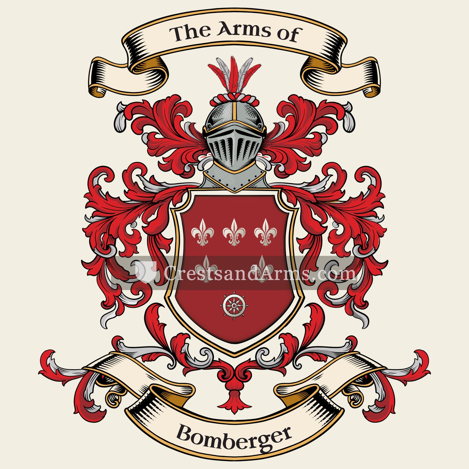 The Bomberger coat of arms, drawn from the recorded blazon