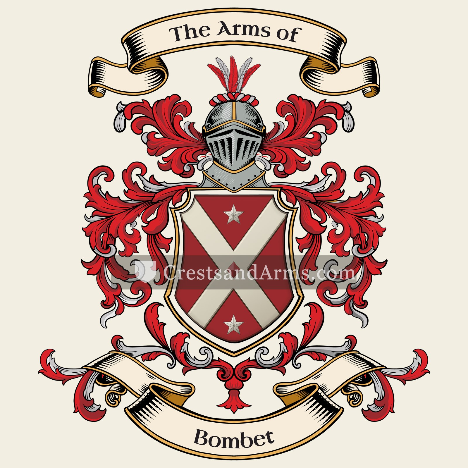 The Bombet coat of arms, drawn from the recorded blazon