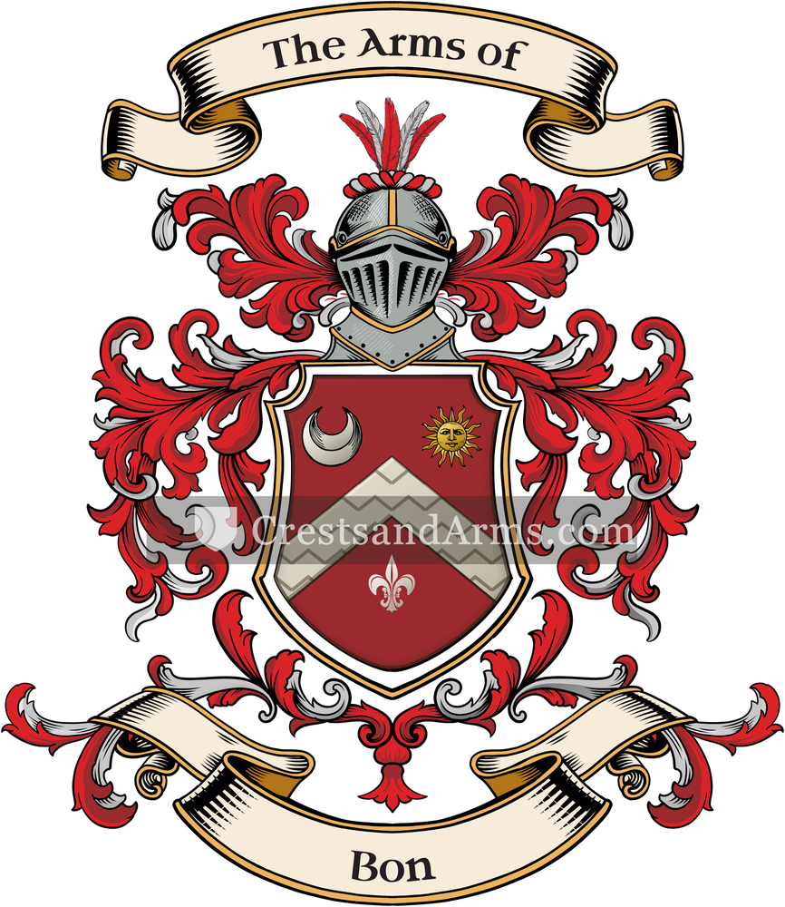 The Bon coat of arms, drawn from the recorded blazon