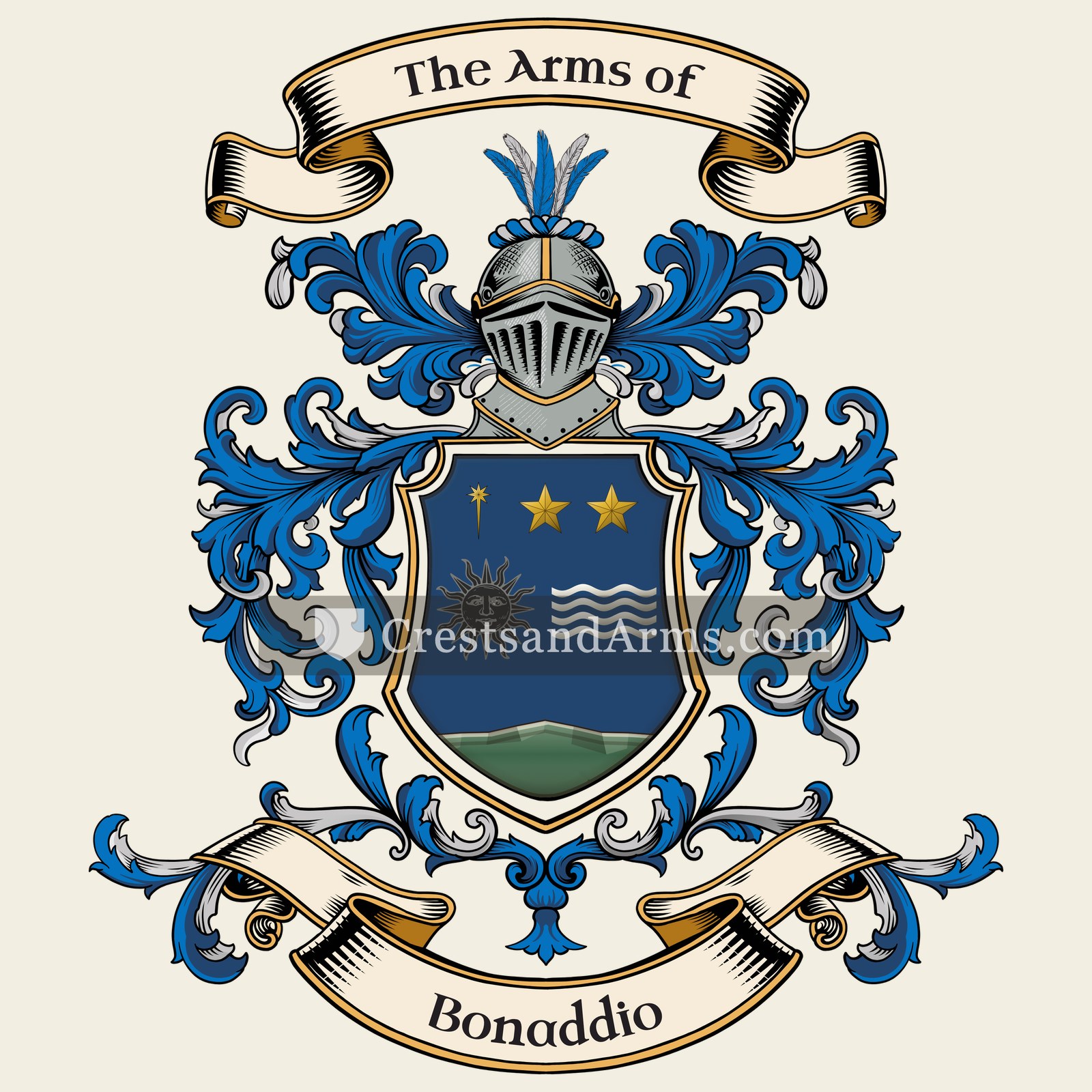 The Bonaddio coat of arms, drawn from the recorded blazon