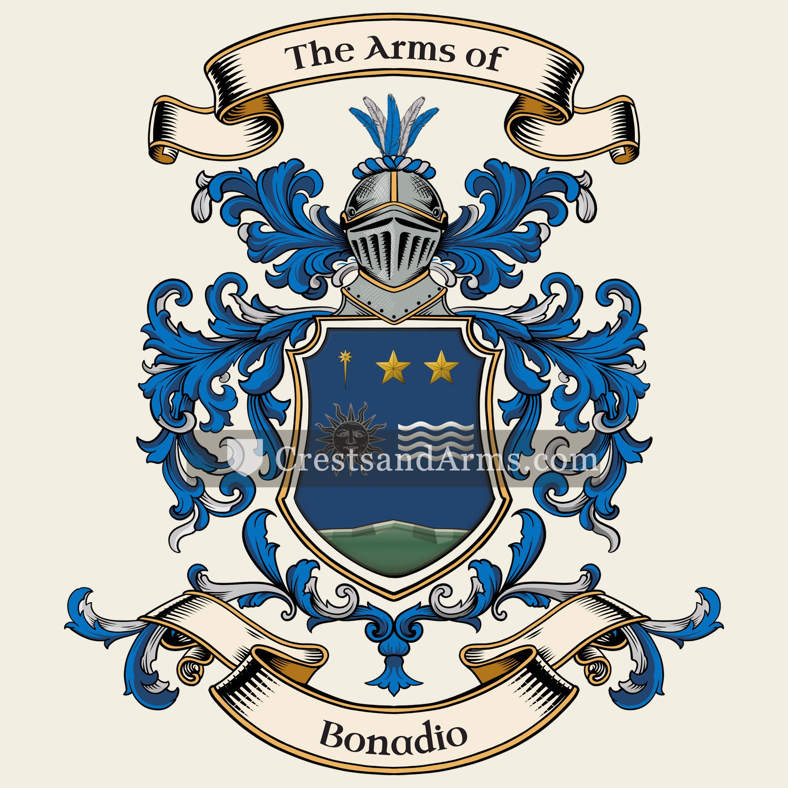 The Bonadio coat of arms, drawn from the recorded blazon