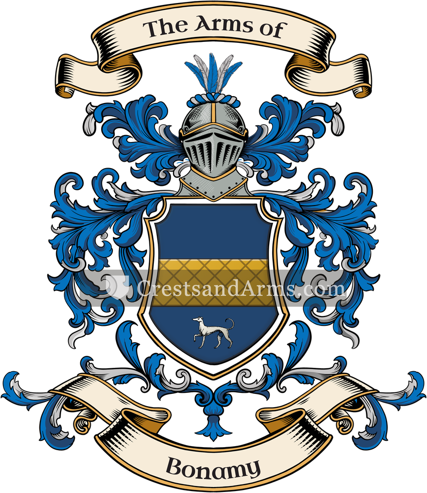 The Bonamy coat of arms, drawn from the recorded blazon