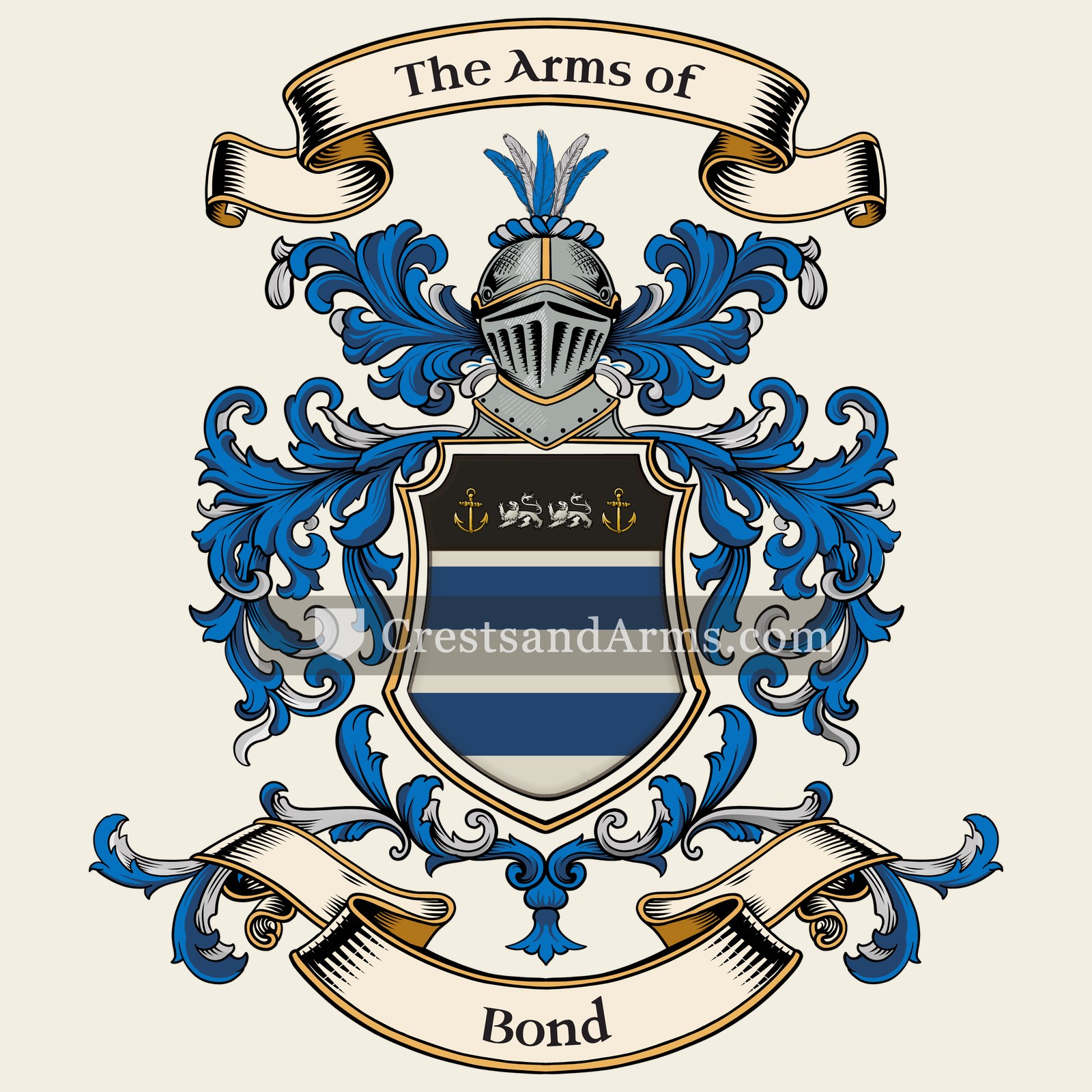 The Bond coat of arms, drawn from the recorded blazon