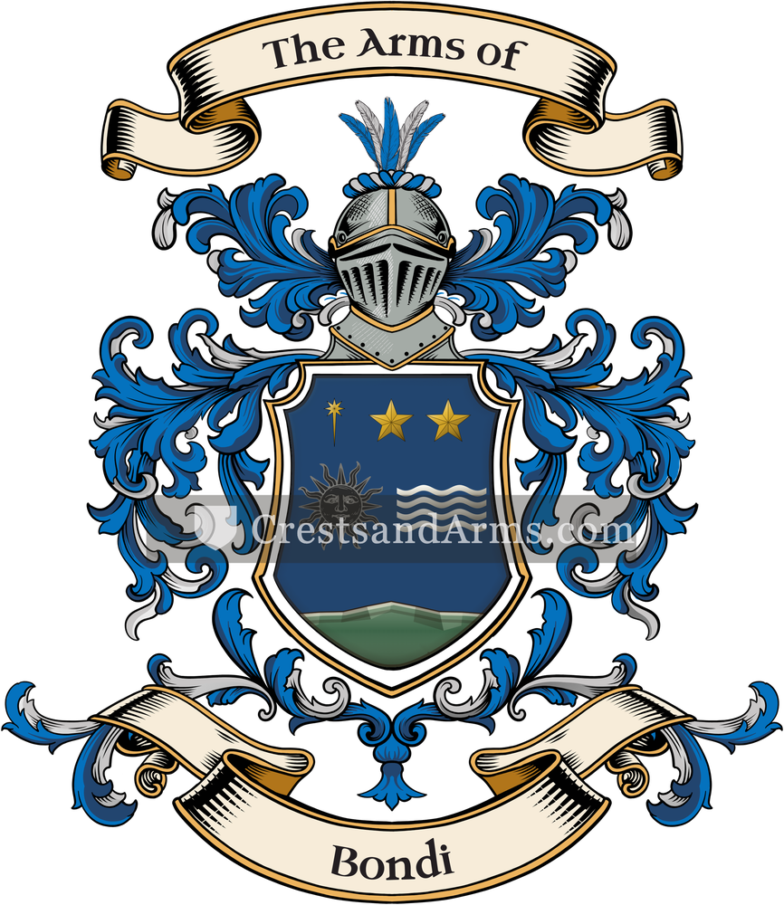 The Bondi coat of arms, drawn from the recorded blazon