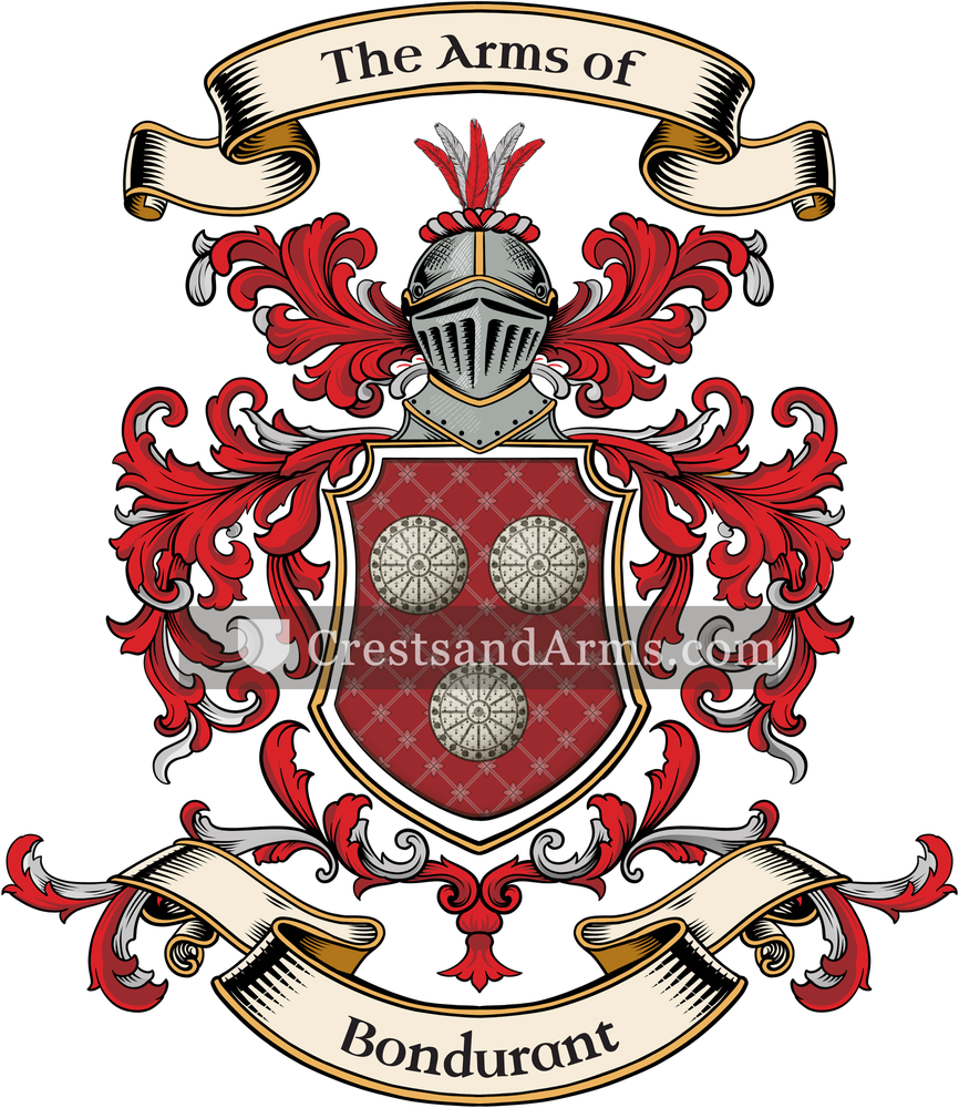 The Bondurant coat of arms, drawn from the recorded blazon