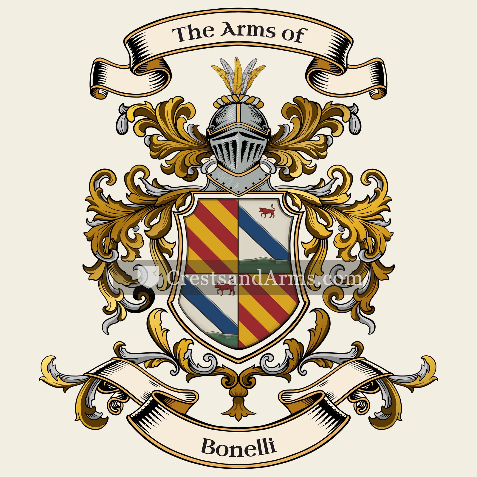 The Bonelli coat of arms, drawn from the recorded blazon
