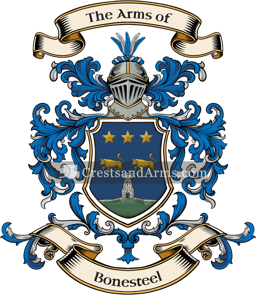 The Bonesteel coat of arms, drawn from the recorded blazon