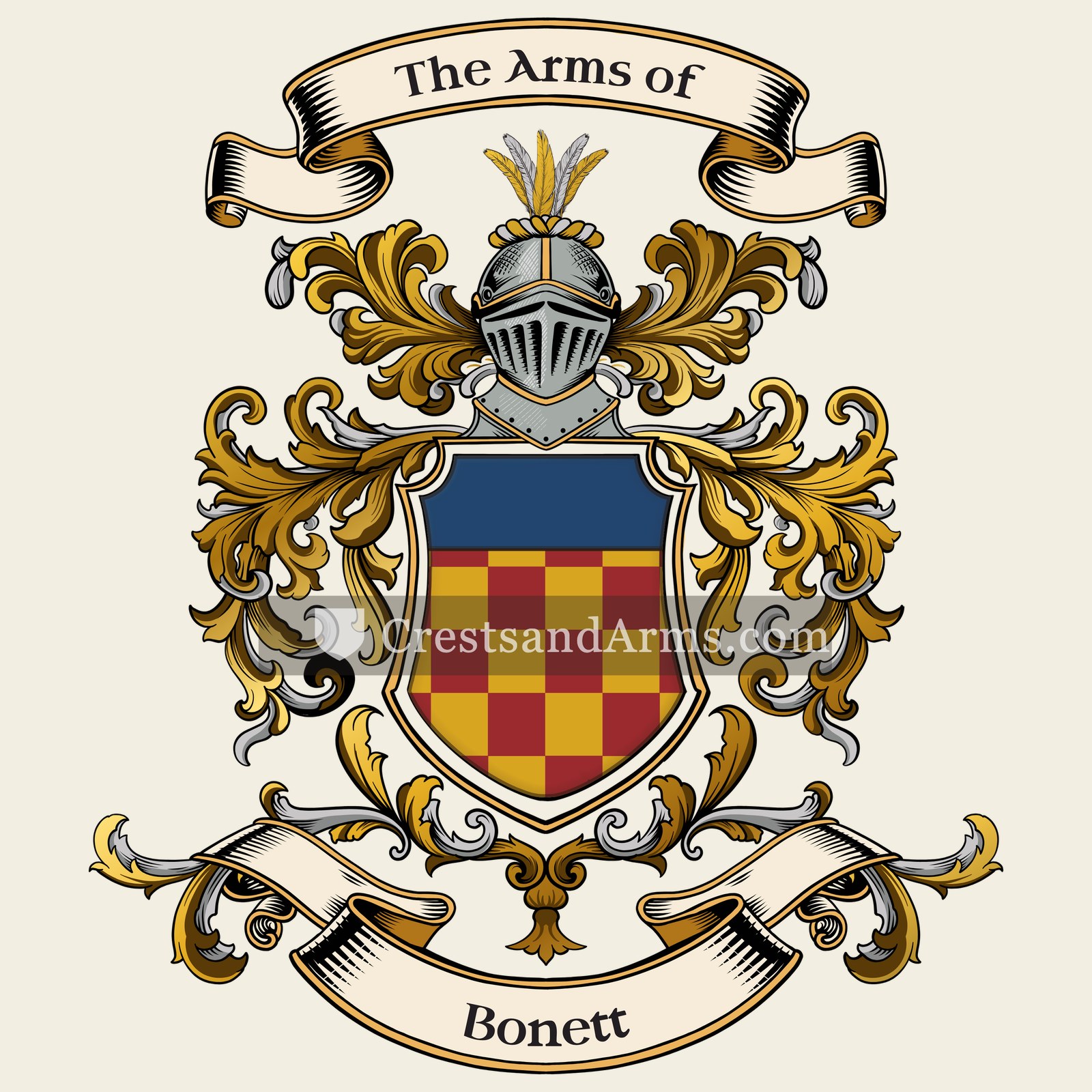 The Bonett coat of arms, drawn from the recorded blazon