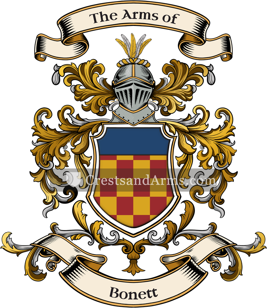 The Bonett coat of arms, drawn from the recorded blazon