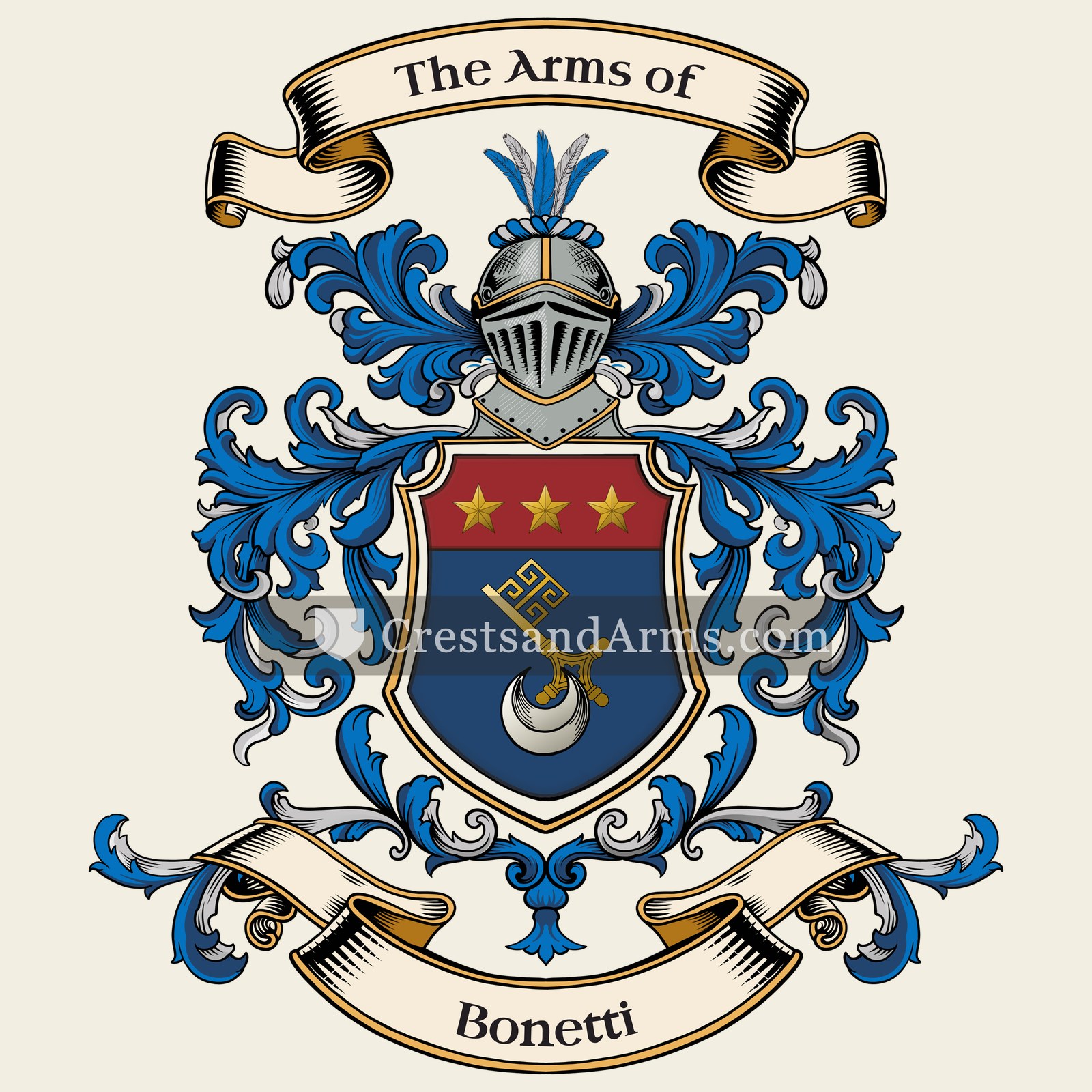 The Bonetti coat of arms, drawn from the recorded blazon