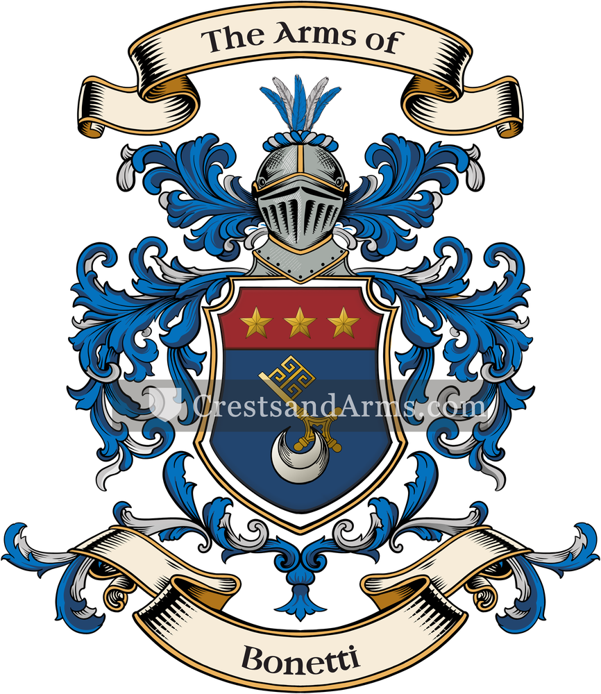 The Bonetti coat of arms, drawn from the recorded blazon