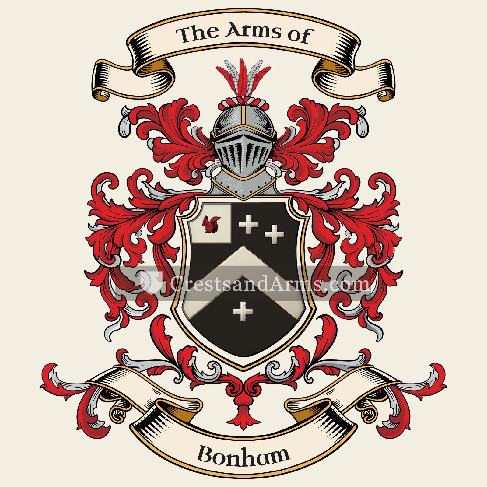 The Bonham coat of arms, drawn from the recorded blazon