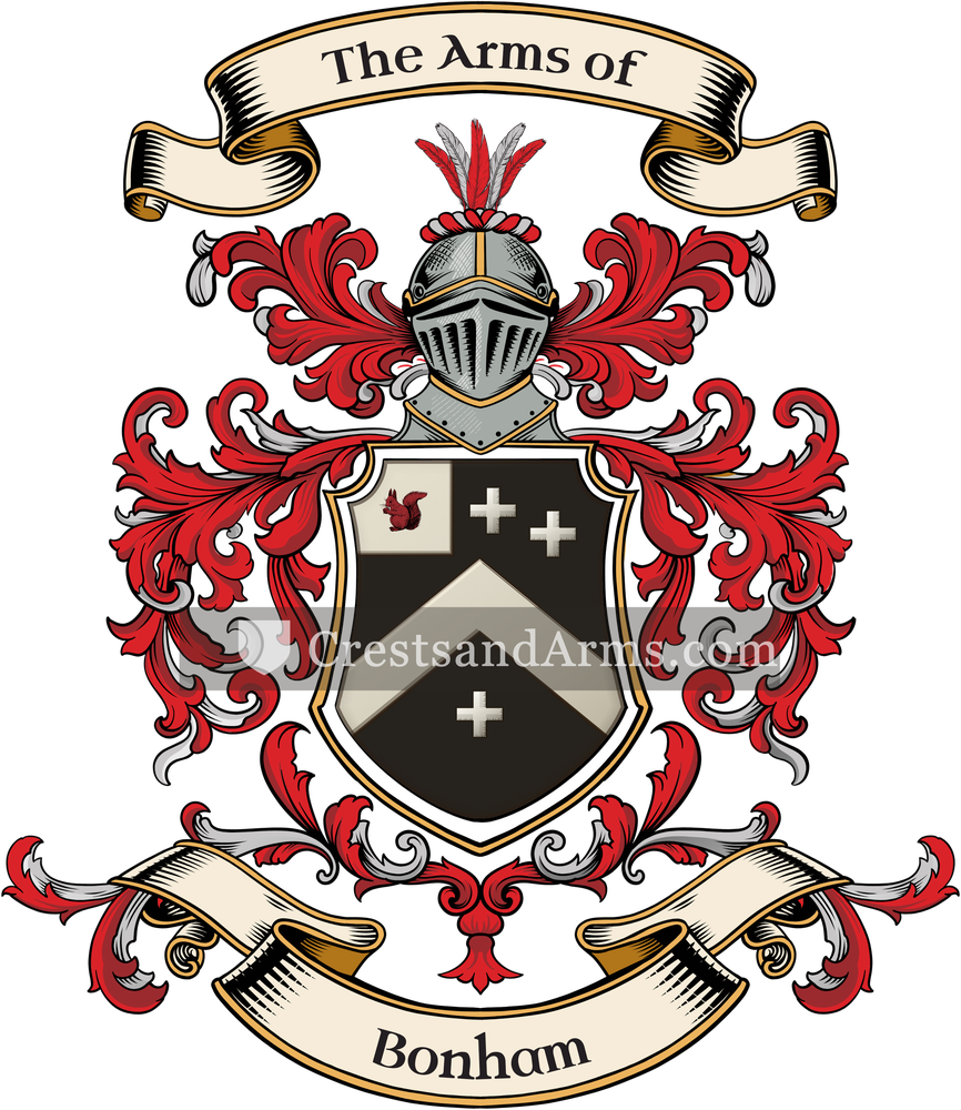 The Bonham coat of arms, drawn from the recorded blazon