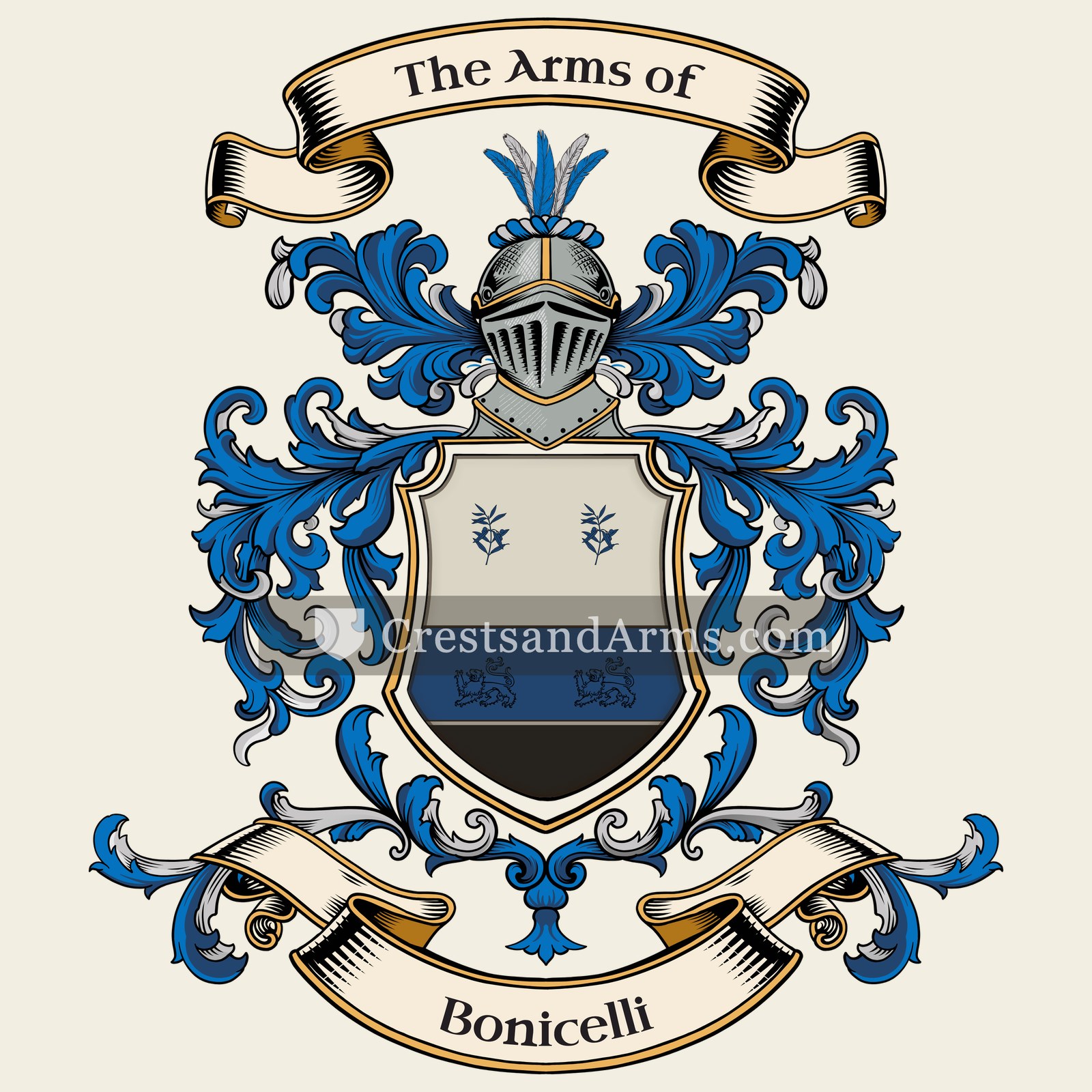 The Bonicelli coat of arms, drawn from the recorded blazon