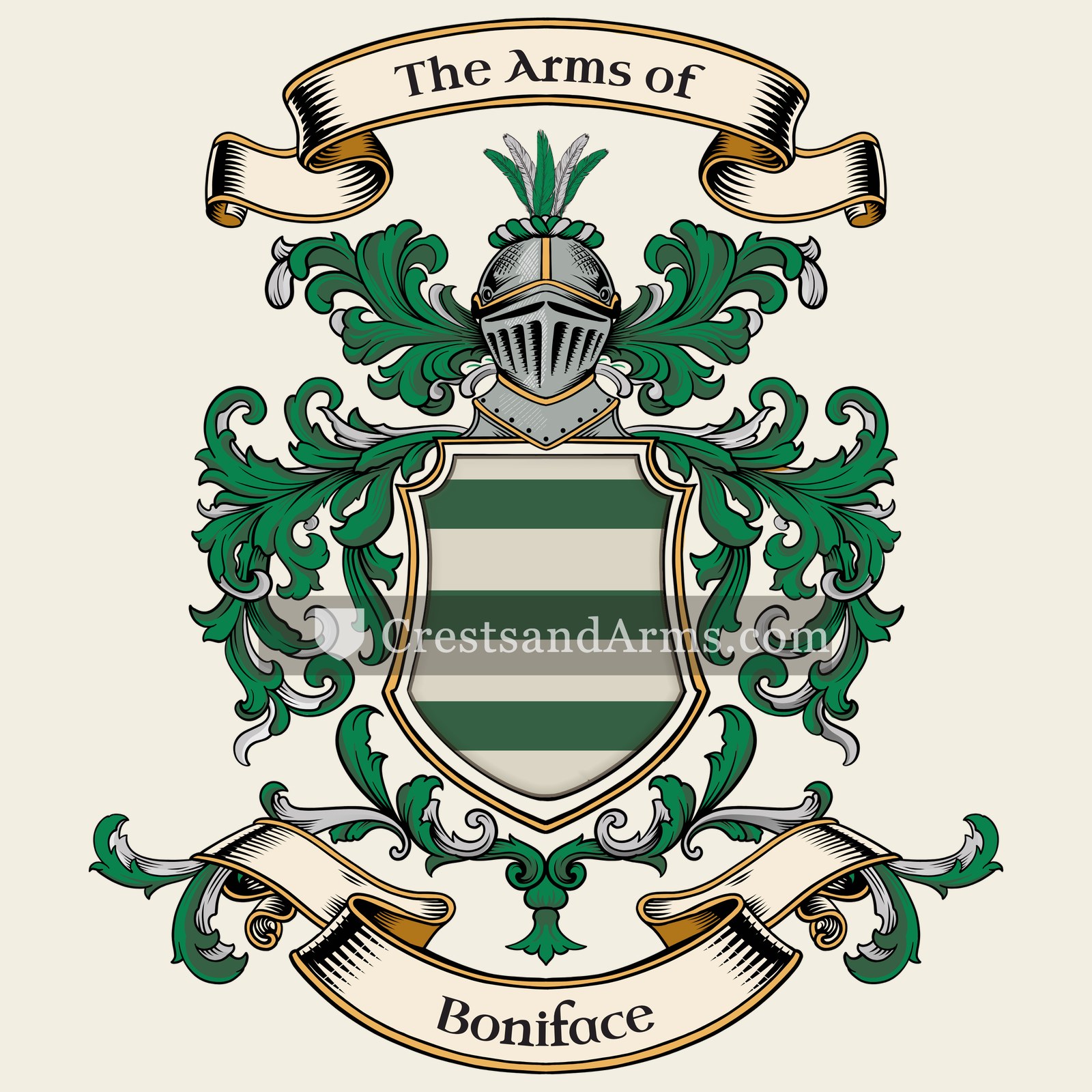 The Boniface coat of arms, drawn from the recorded blazon