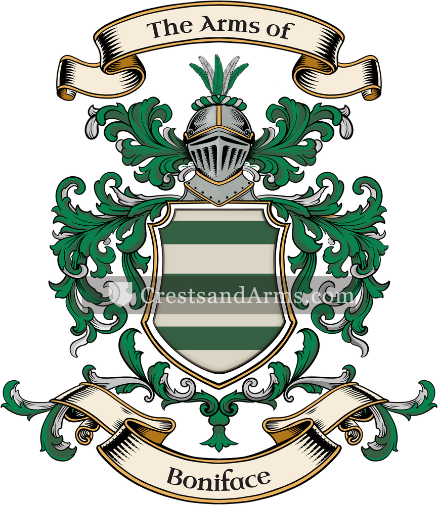 The Boniface coat of arms, drawn from the recorded blazon