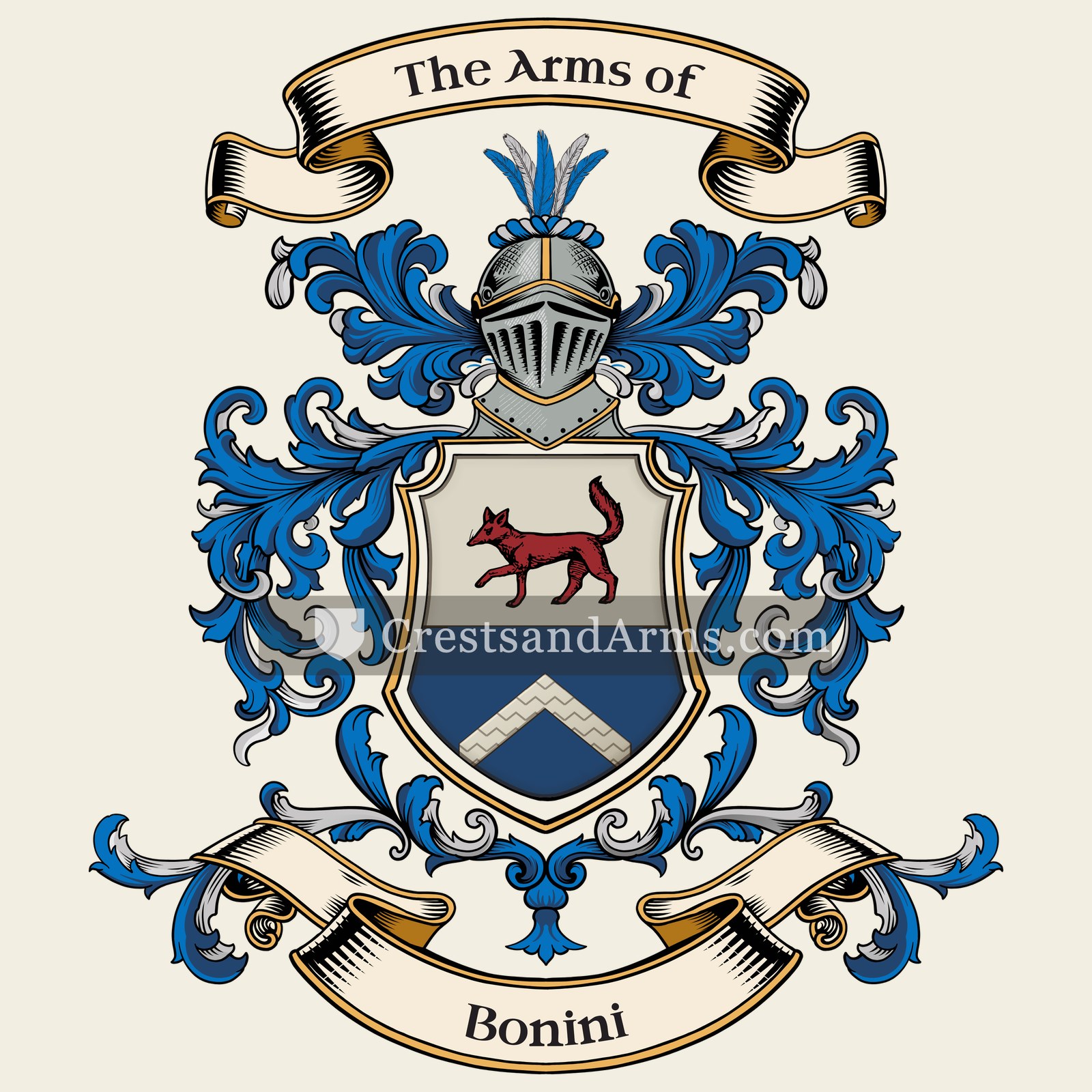 The Bonini coat of arms, drawn from the recorded blazon