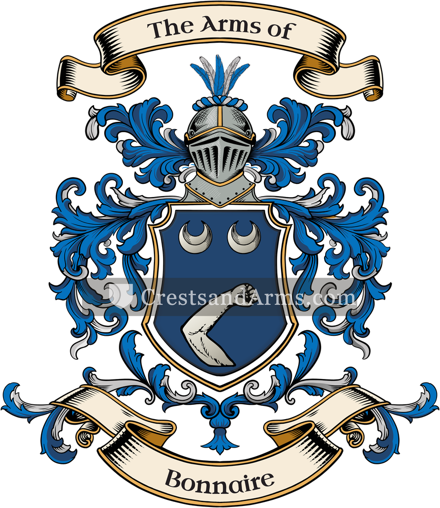 The Bonnaire coat of arms, drawn from the recorded blazon