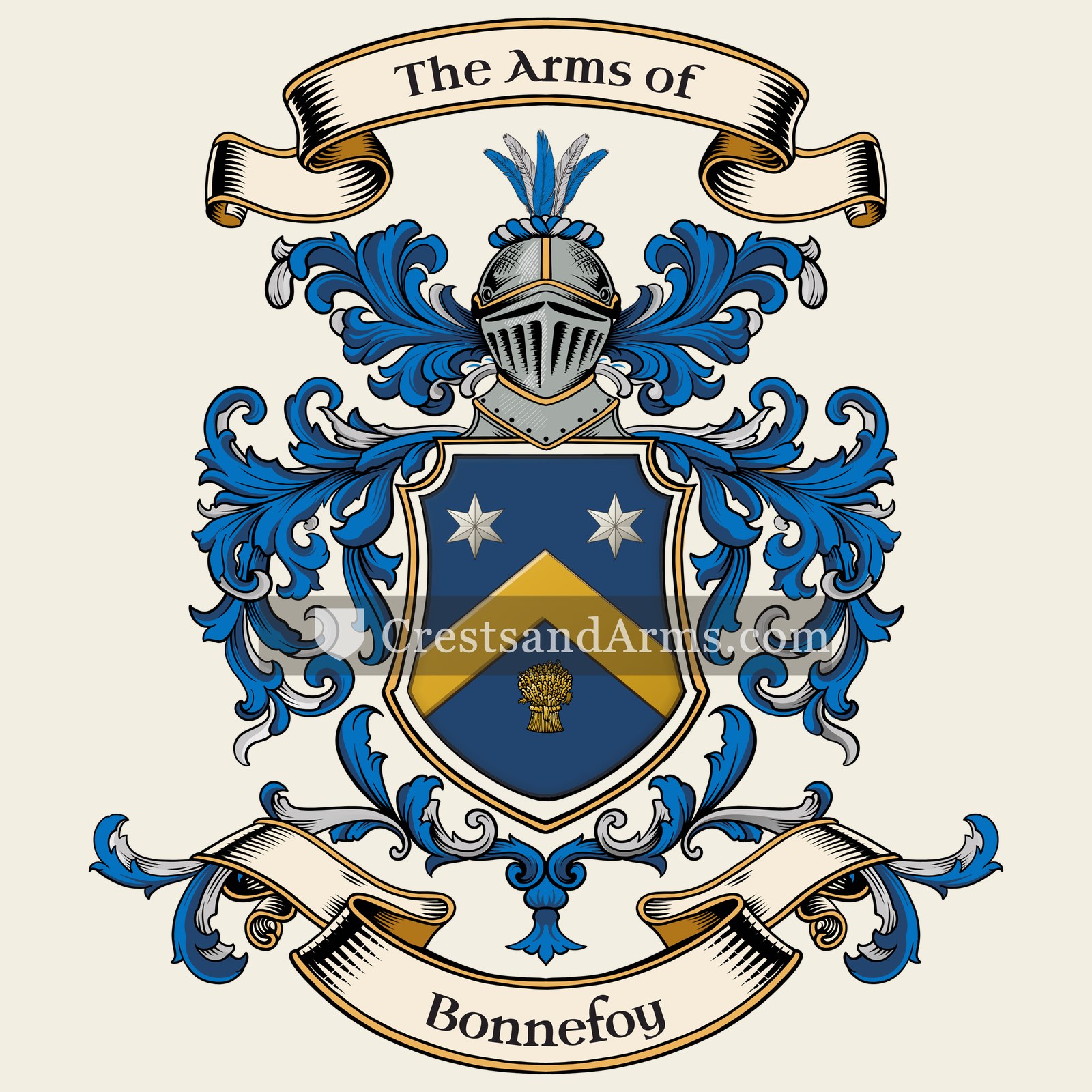The Bonnefoy coat of arms, drawn from the recorded blazon