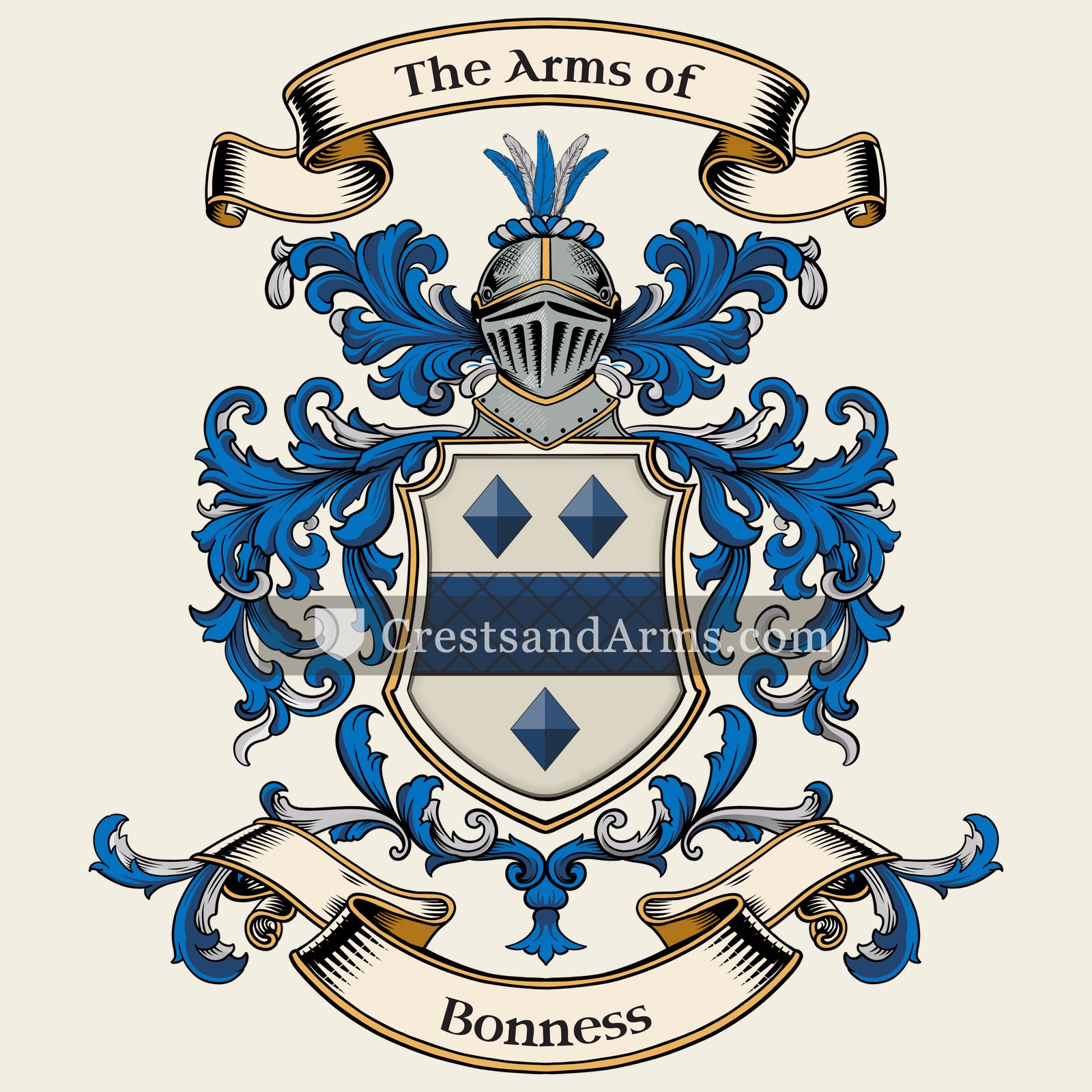 The Bonness coat of arms, drawn from the recorded blazon