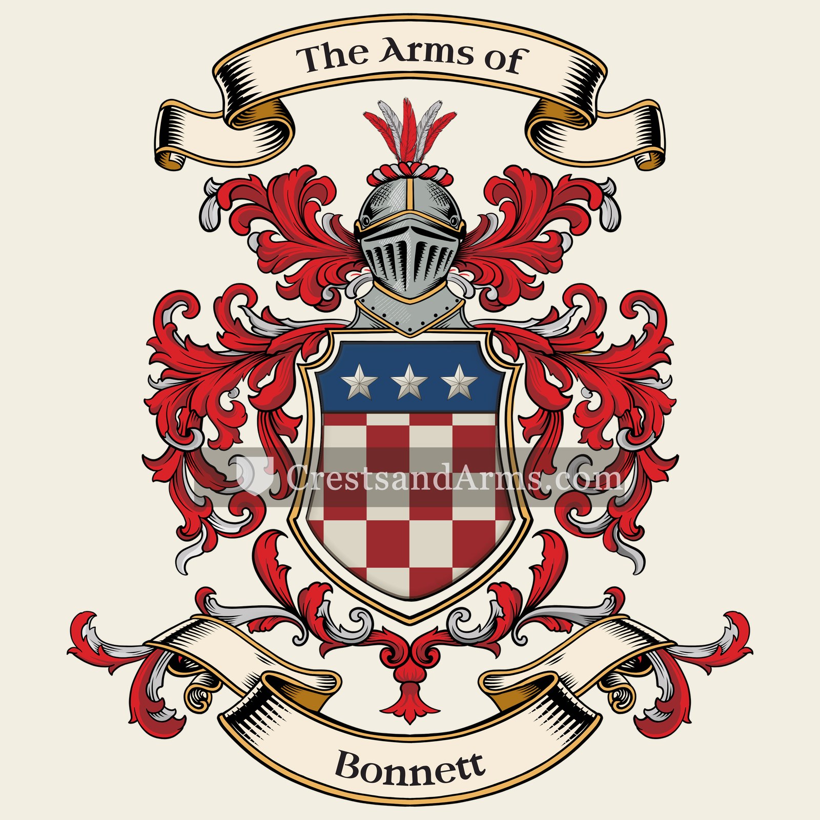 The Bonnett coat of arms, drawn from the recorded blazon