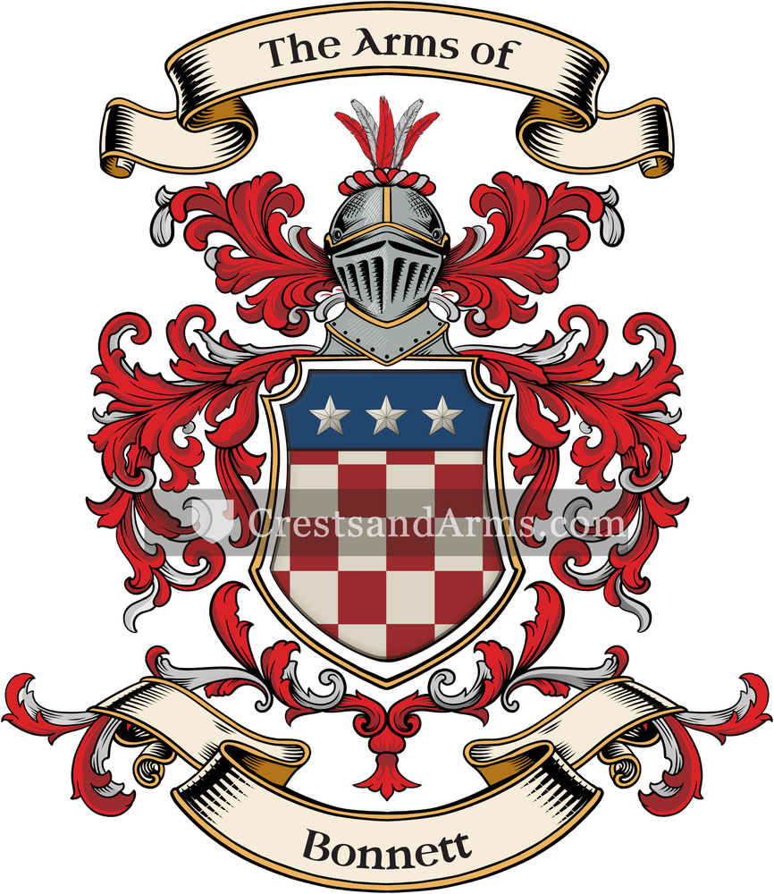 The Bonnett coat of arms, drawn from the recorded blazon