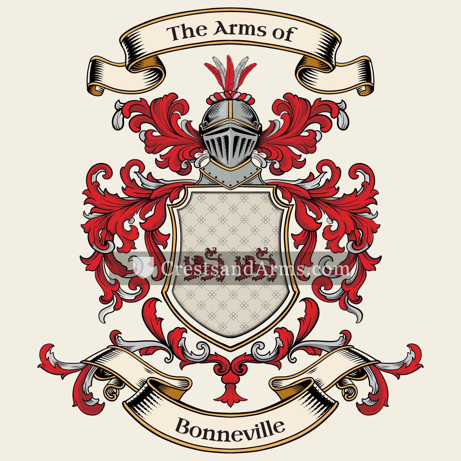 The Bonneville coat of arms, drawn from the recorded blazon