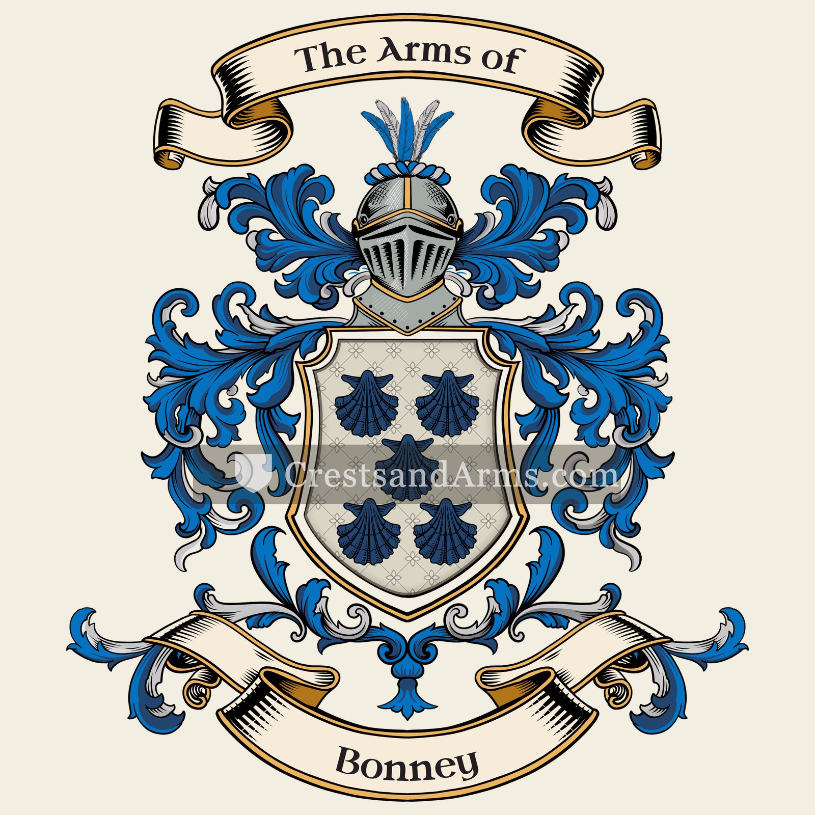 The Bonney coat of arms, drawn from the recorded blazon