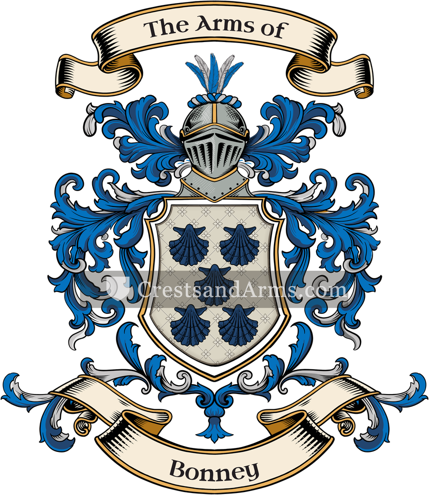 The Bonney coat of arms, drawn from the recorded blazon