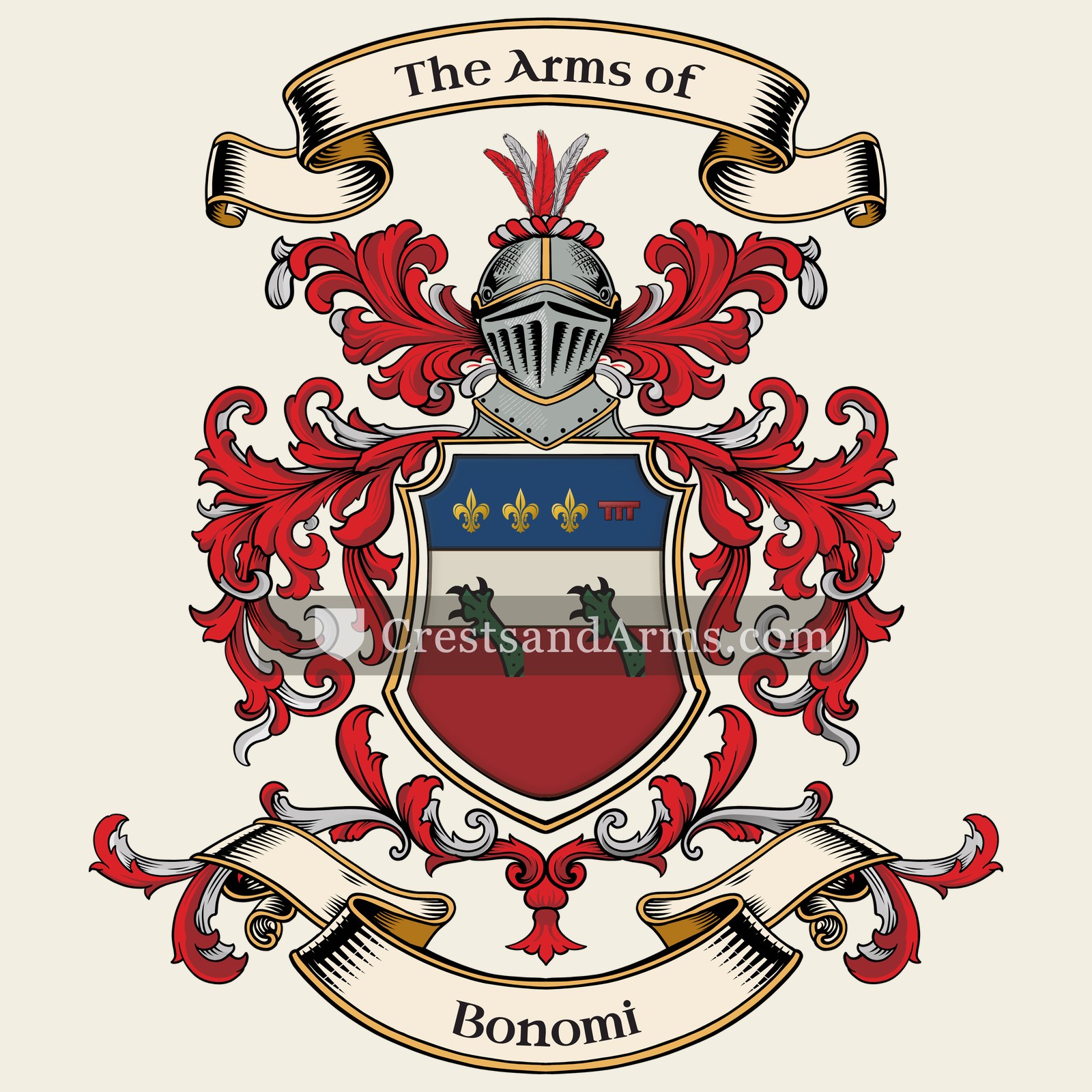 The Bonomi coat of arms, drawn from the recorded blazon