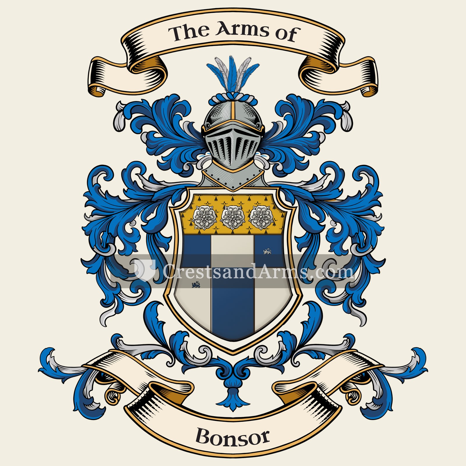 The Bonsor coat of arms, drawn from the recorded blazon