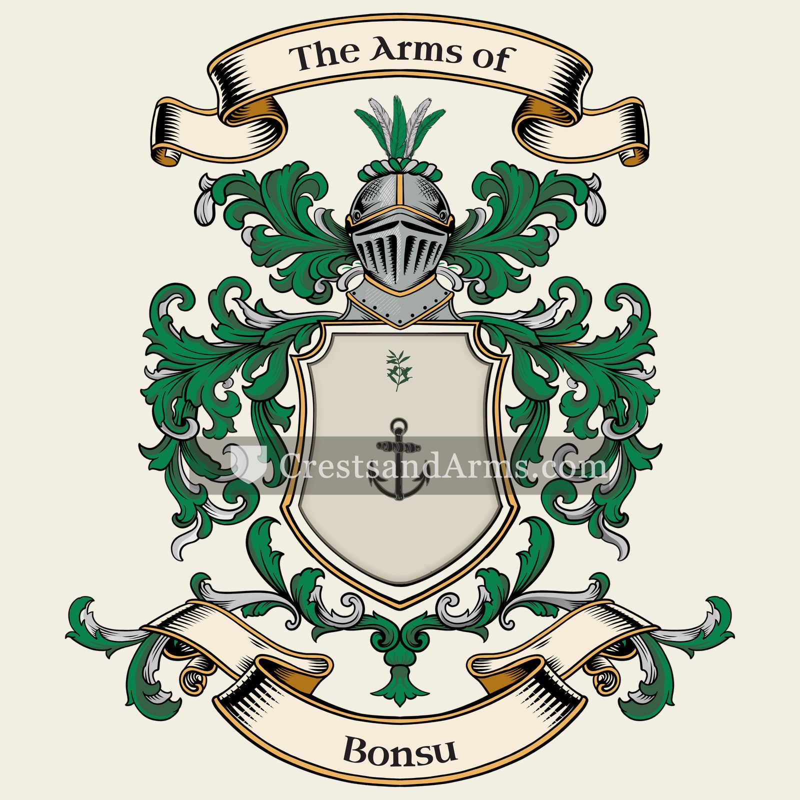 The Bonsu coat of arms, drawn from the recorded blazon