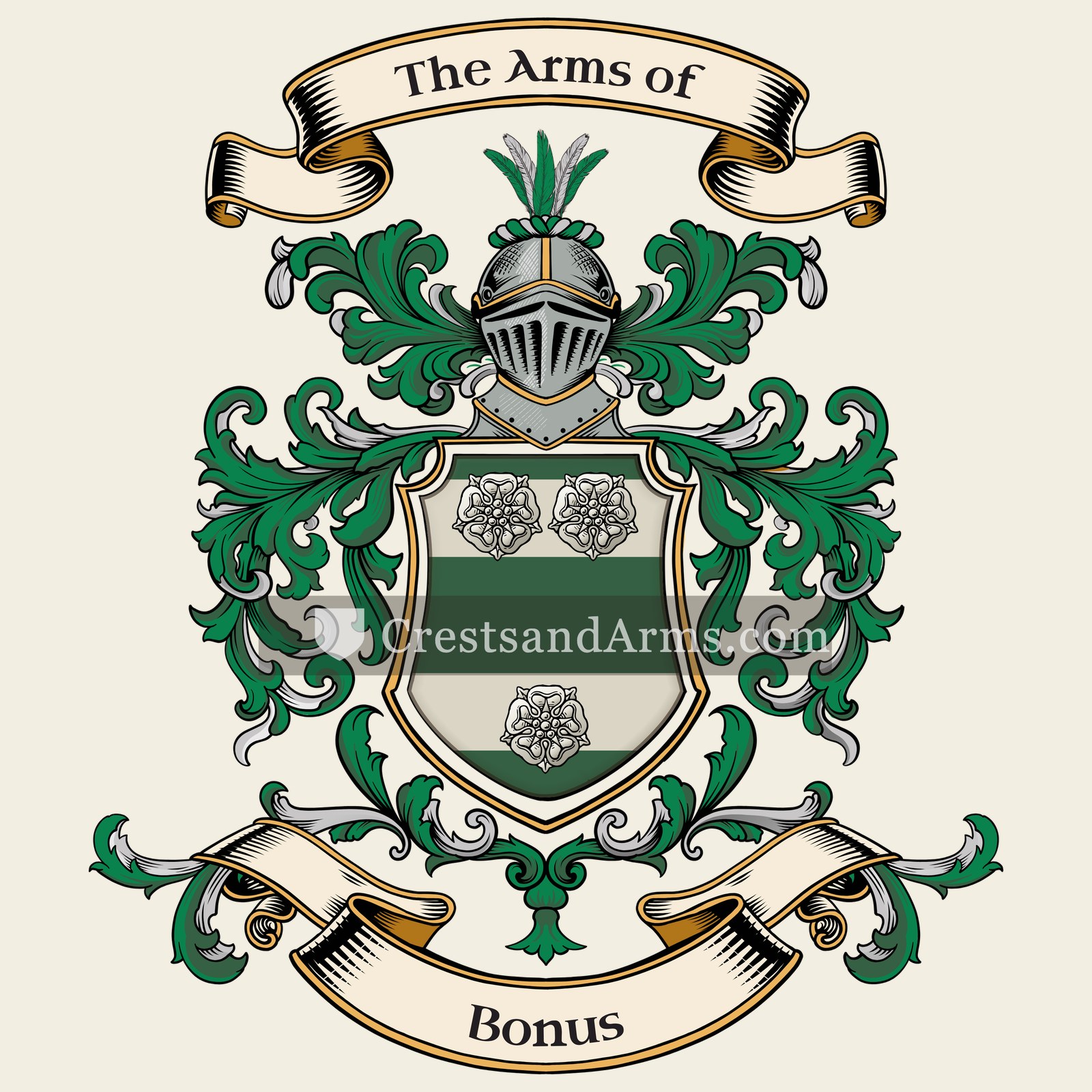 The Bonus coat of arms, drawn from the recorded blazon