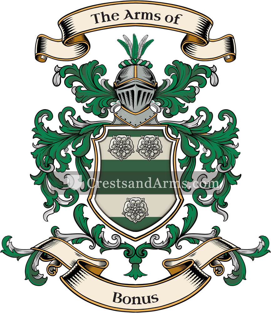 The Bonus coat of arms, drawn from the recorded blazon