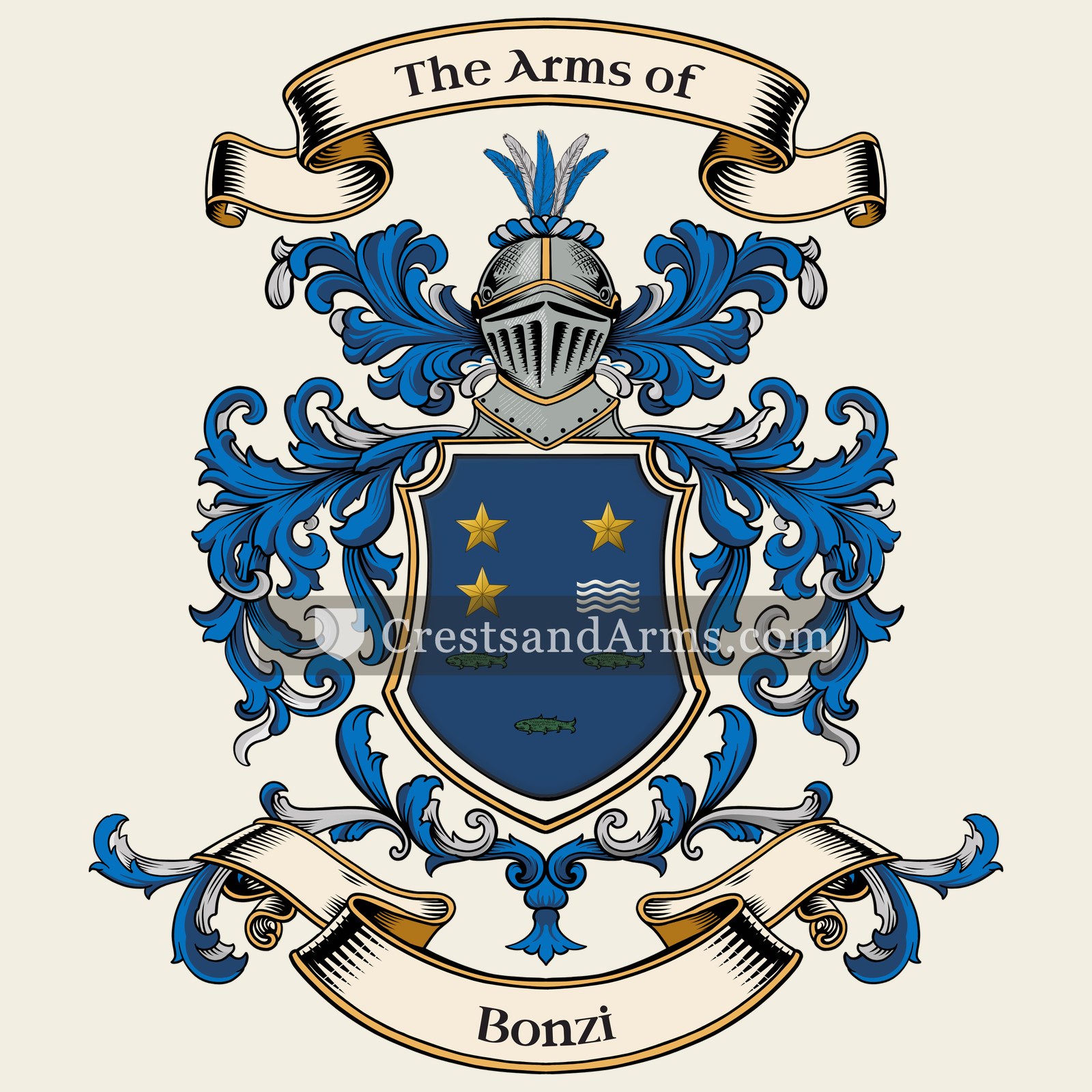 The Bonzi coat of arms, drawn from the recorded blazon